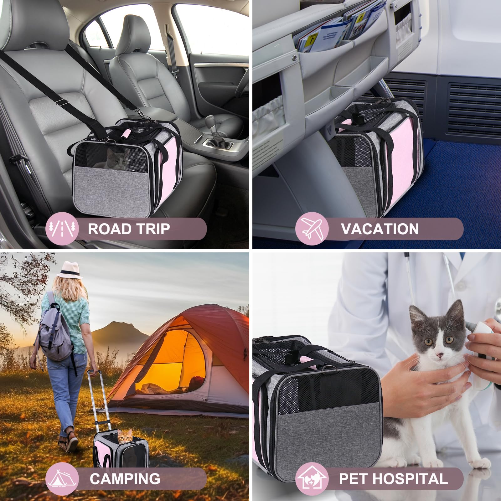 Pet Carrier Airline Approved On Wheels - Two Sided Expandable Cat Soft Carrier For Puppy And Cats Under 26Lbs, Rolling Cat Carri