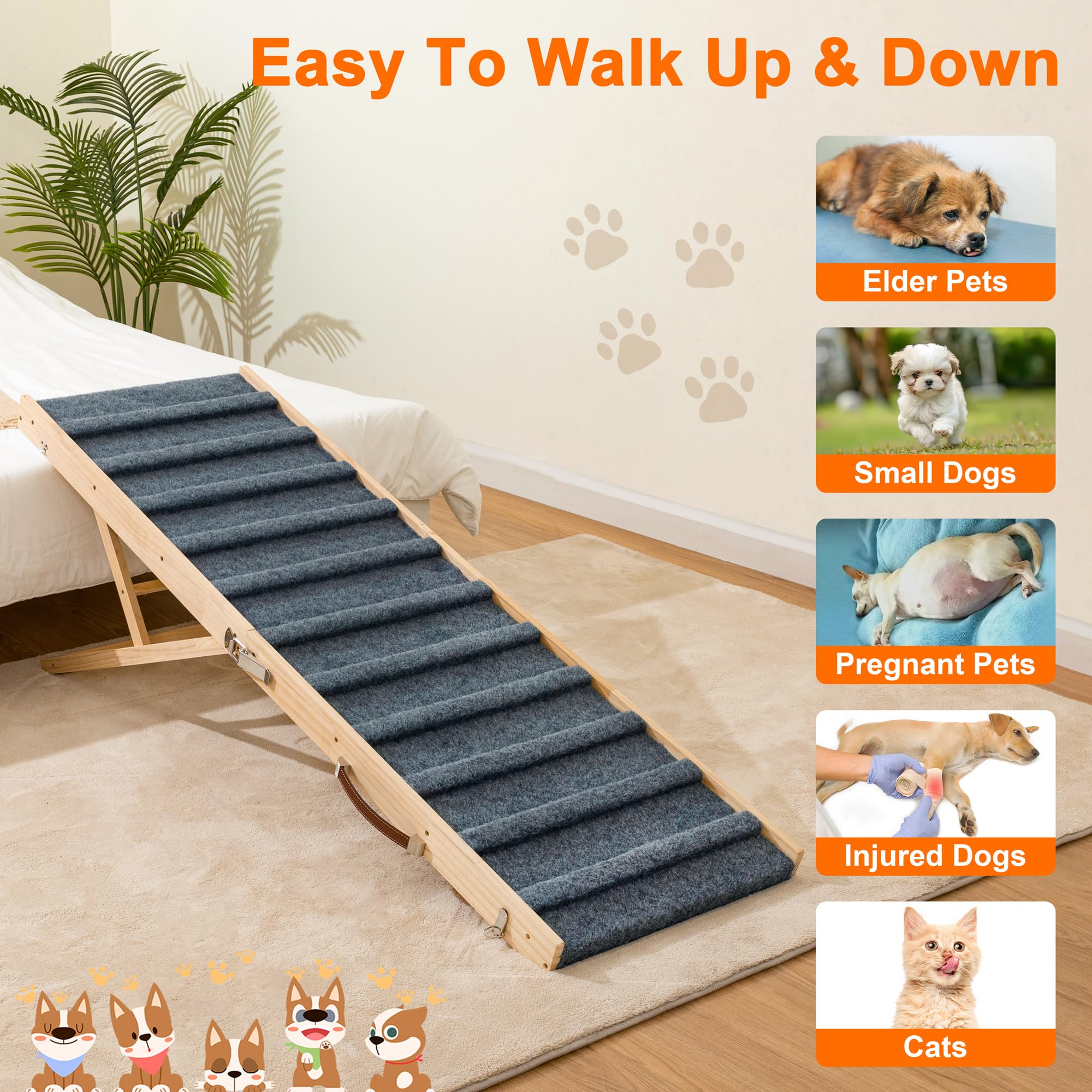 Clikuutory 2025 Upgraded Dog Ramp for Couch, 59 Foldable Small Dog Ramp for Bed, 5 Adjustable Height from 15 to 32, Portable Sta