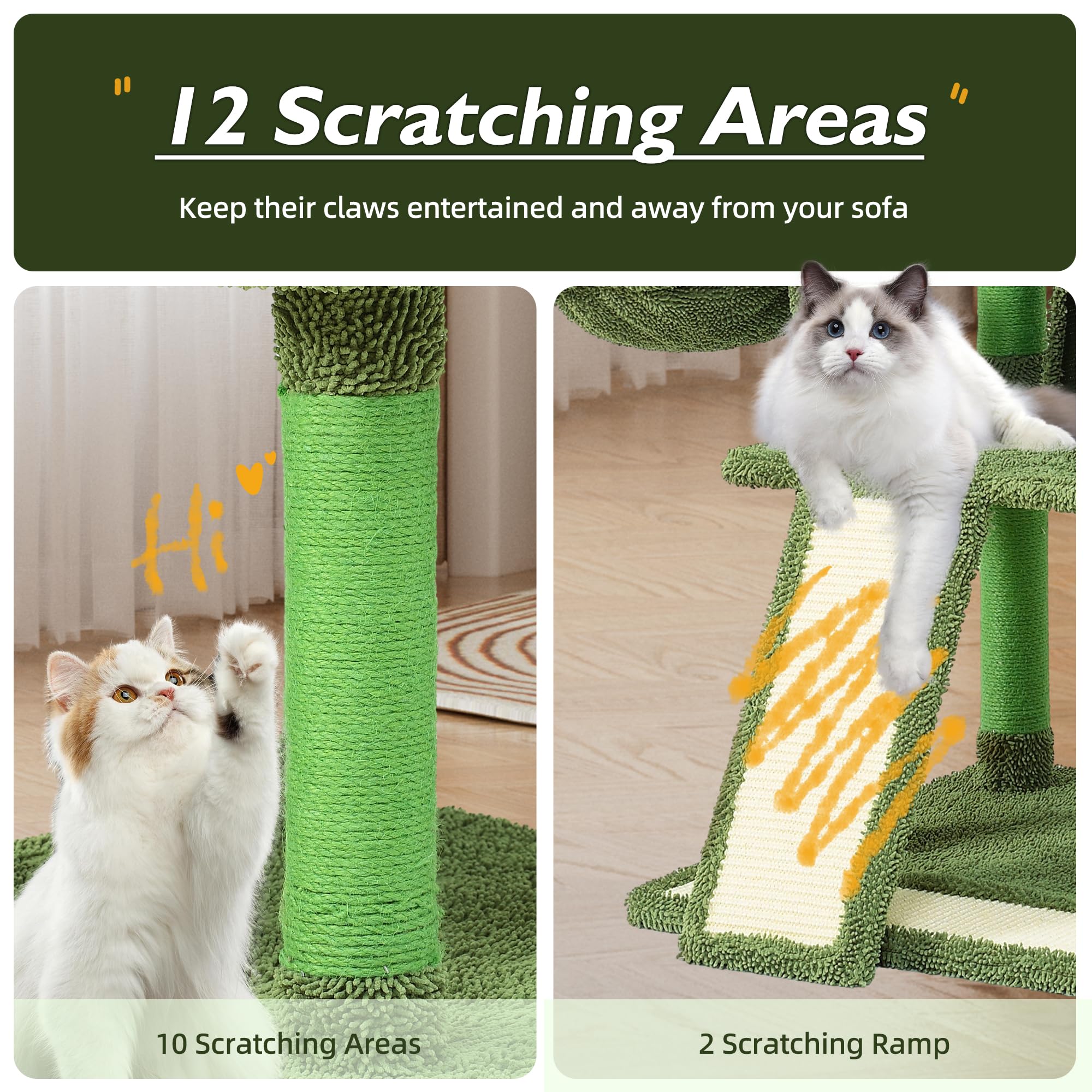 Mile High Life | Multi-Level Cat Tree Condo 58 For Large Cats | Hammock And Sisal Covered Scratching Post Tree For Kittens | T