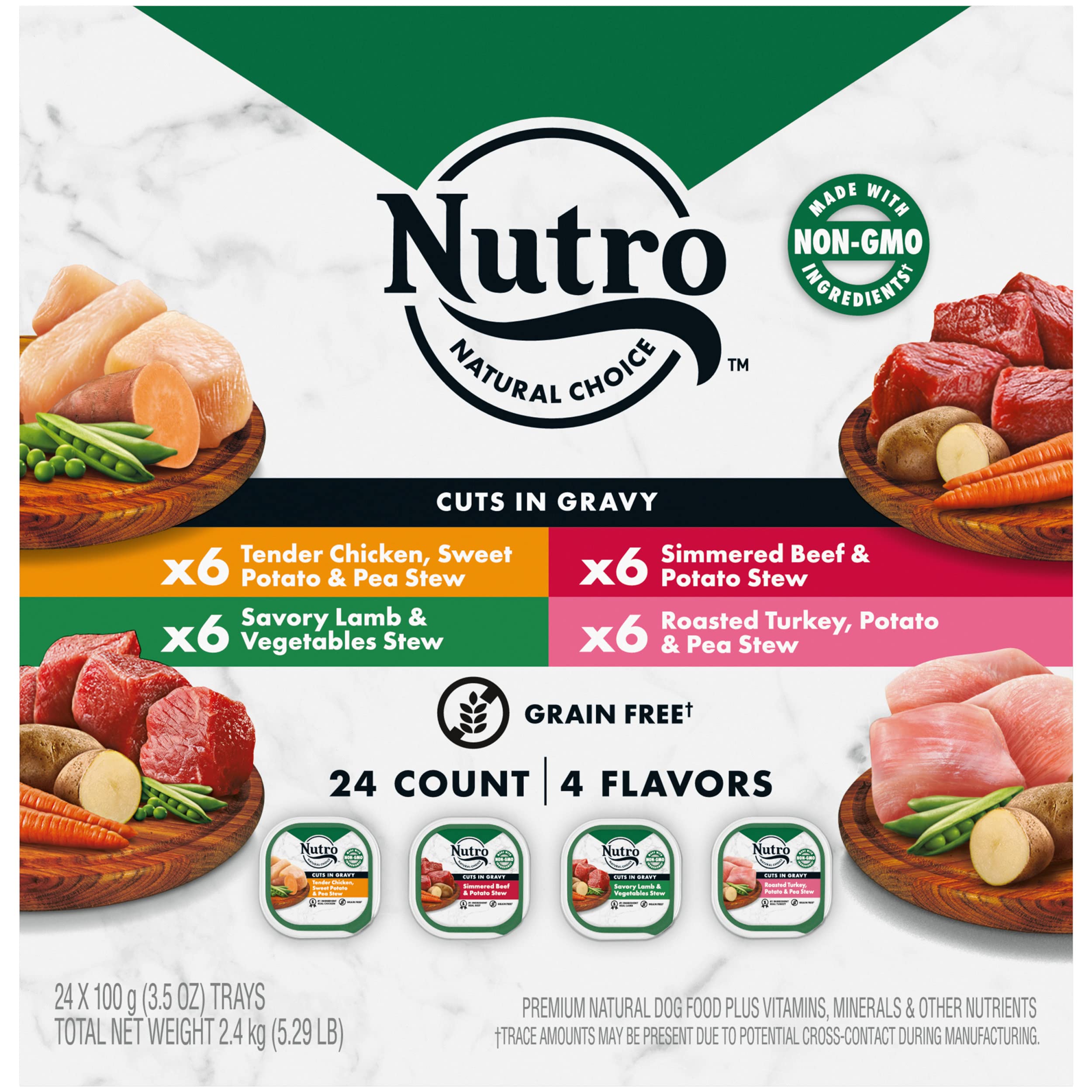 Nutro Natural Choice Cuts In Gravy Wet Dog Food 4 Flavors Variety Pack, 3.5 oz. Trays (24 Count, Pack of 1)