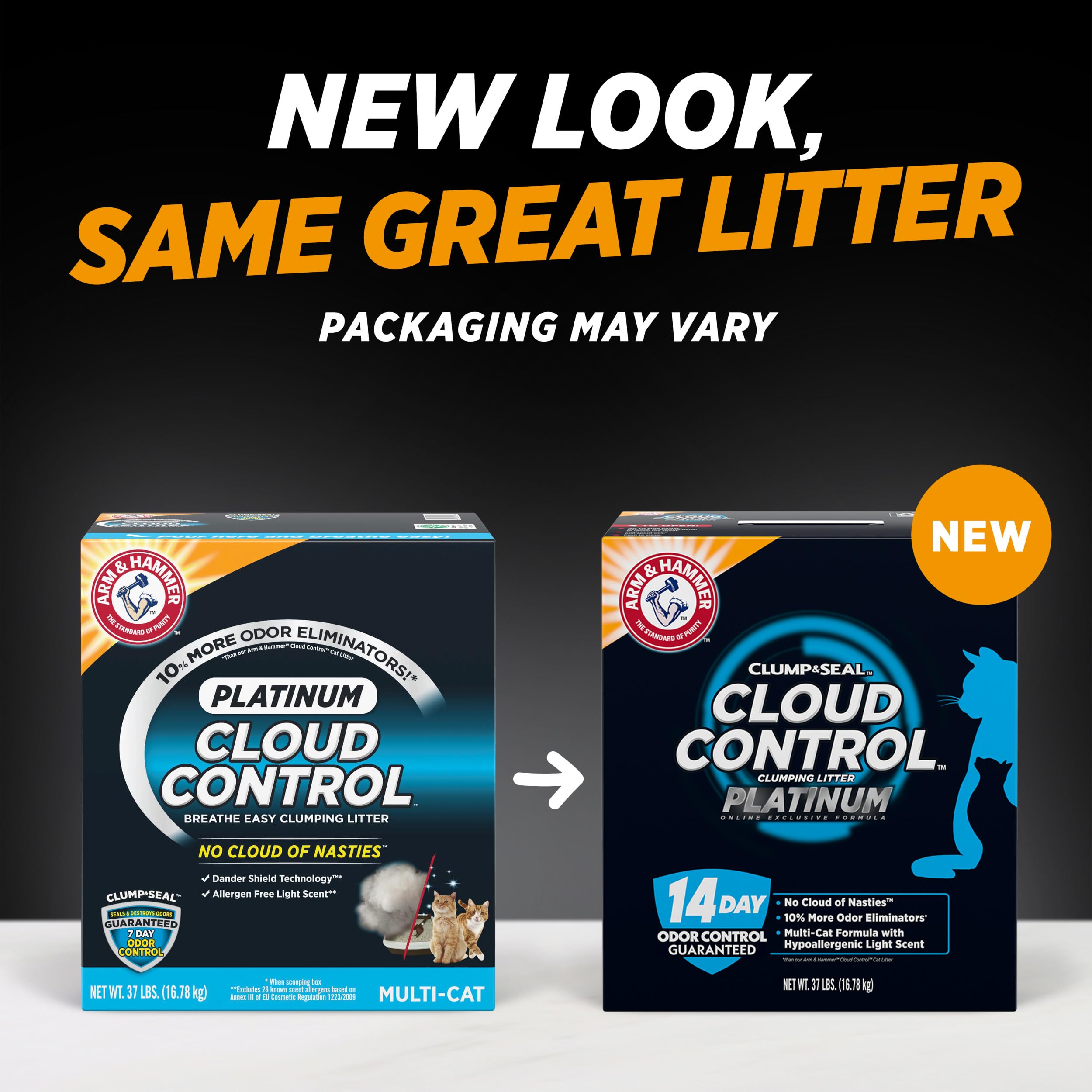 Arm & Hammer Cloud Control Platinum Cat Litter, 37 lbs, Gray, Odor Control, Clumping, Clay - Model 10033200007583