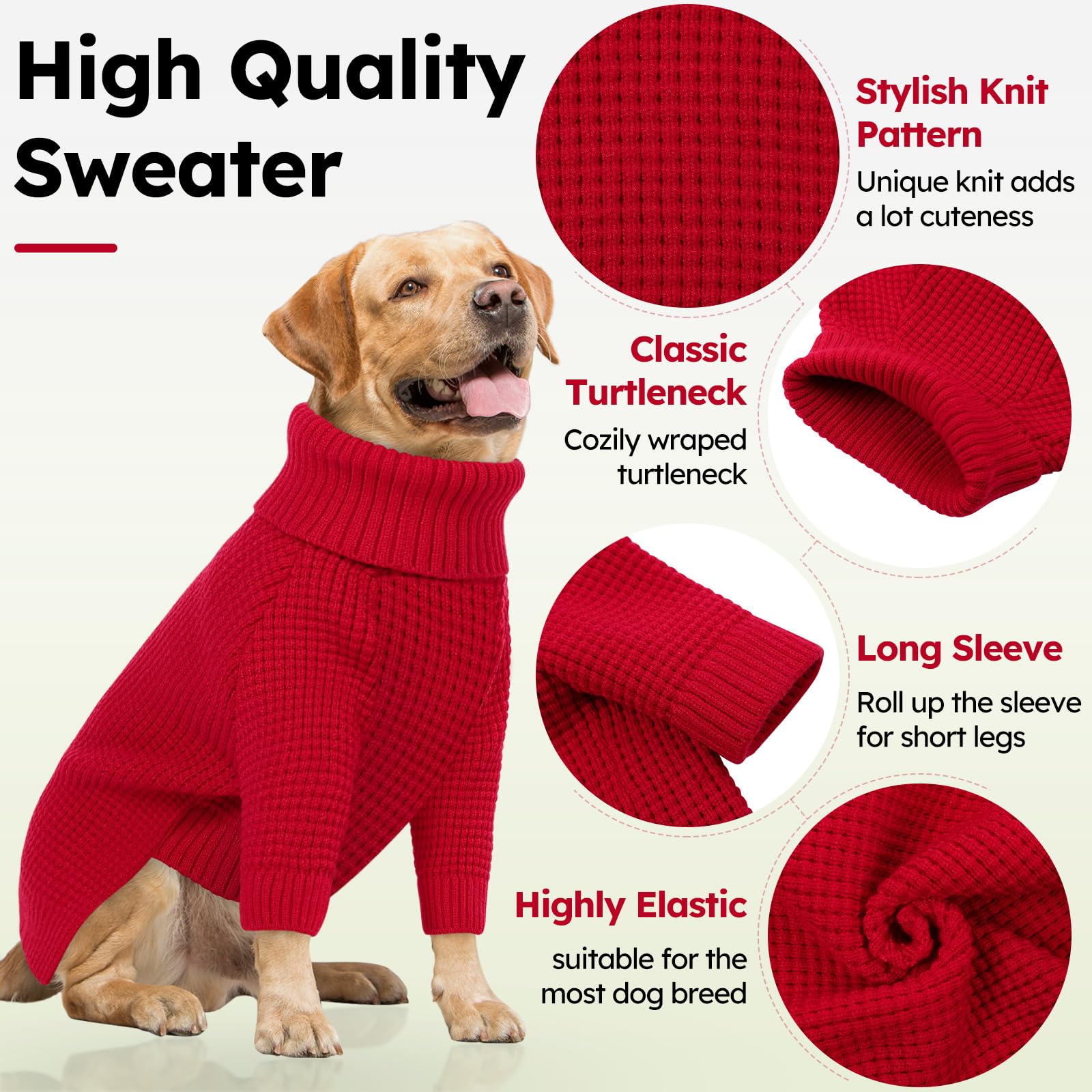 Queenmore Dog Sweaters For Medium Dogs, Waffle Knit Doggie Sweater With Long Sleeve, Dog Sweaters For Medium Dogs, Cat Christmas