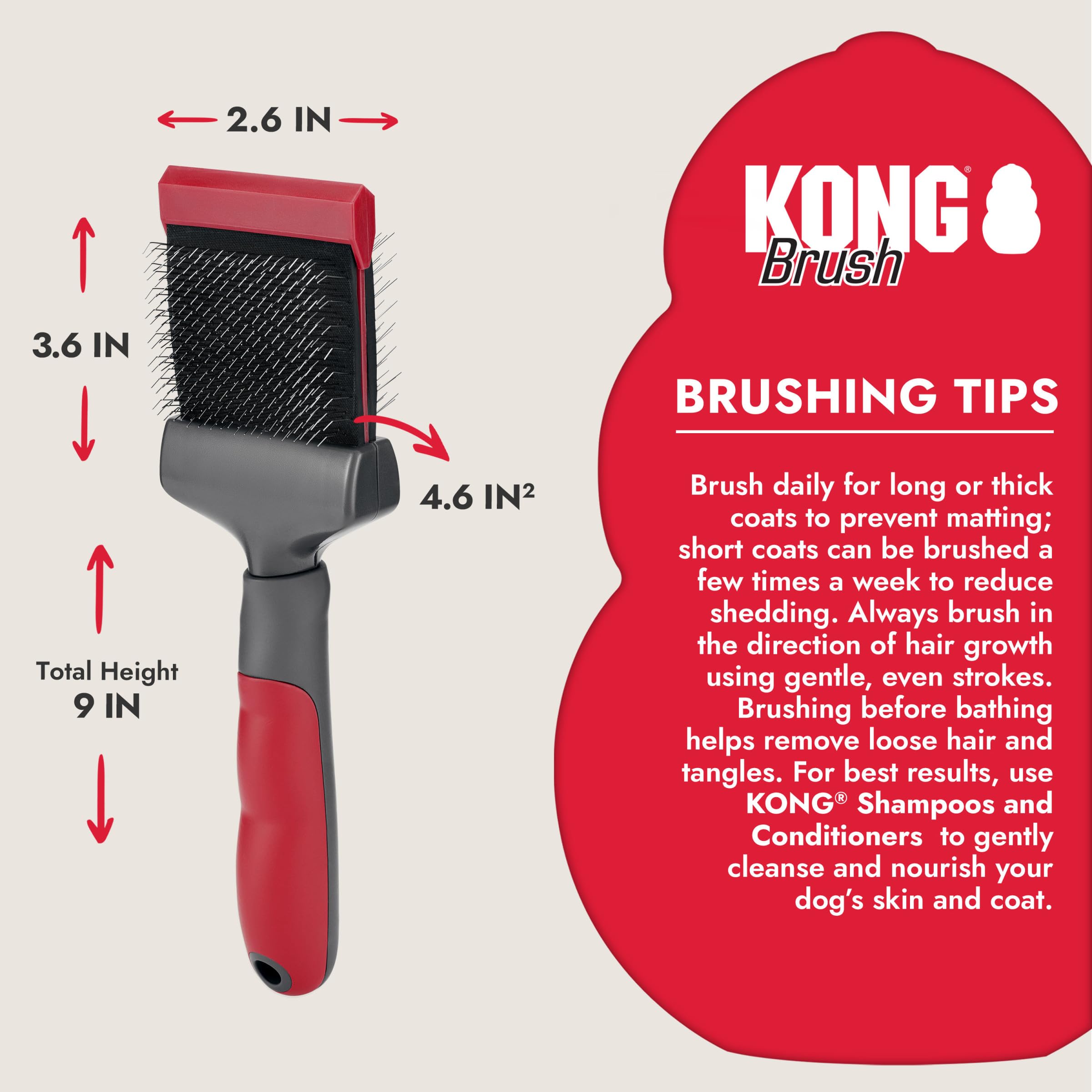 KONG Double-Sided Flexible Slicker Brush - De-Shedding & Detangling Tool, Padded Grip, Long Metal Pins, Flexible Head, for Mediu
