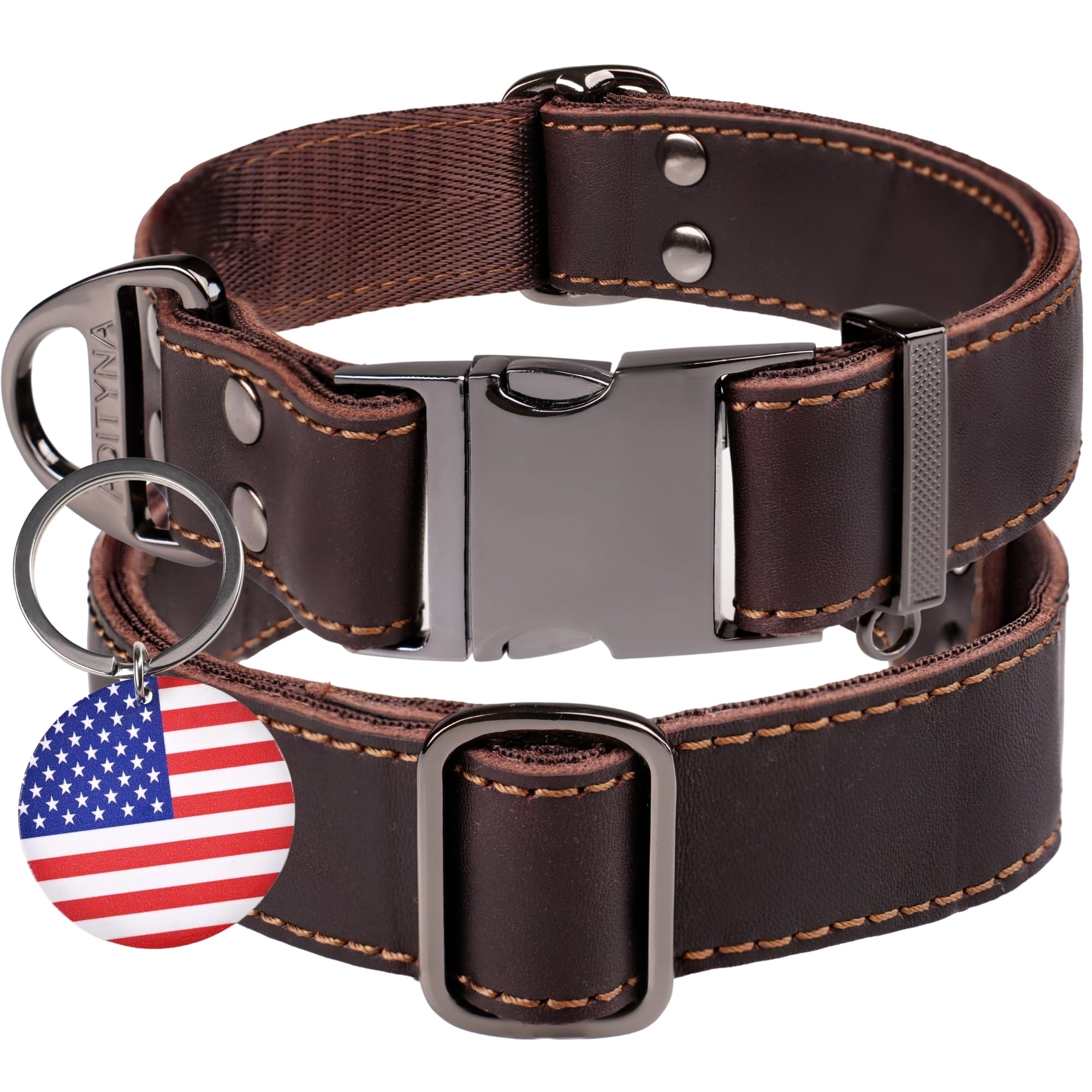 ADITYNA Leather Dog Collar with Metal Buckle - Heavy-Duty, Adjustable for Medium & Large Dogs - Walking, Training, Hiking (Brown