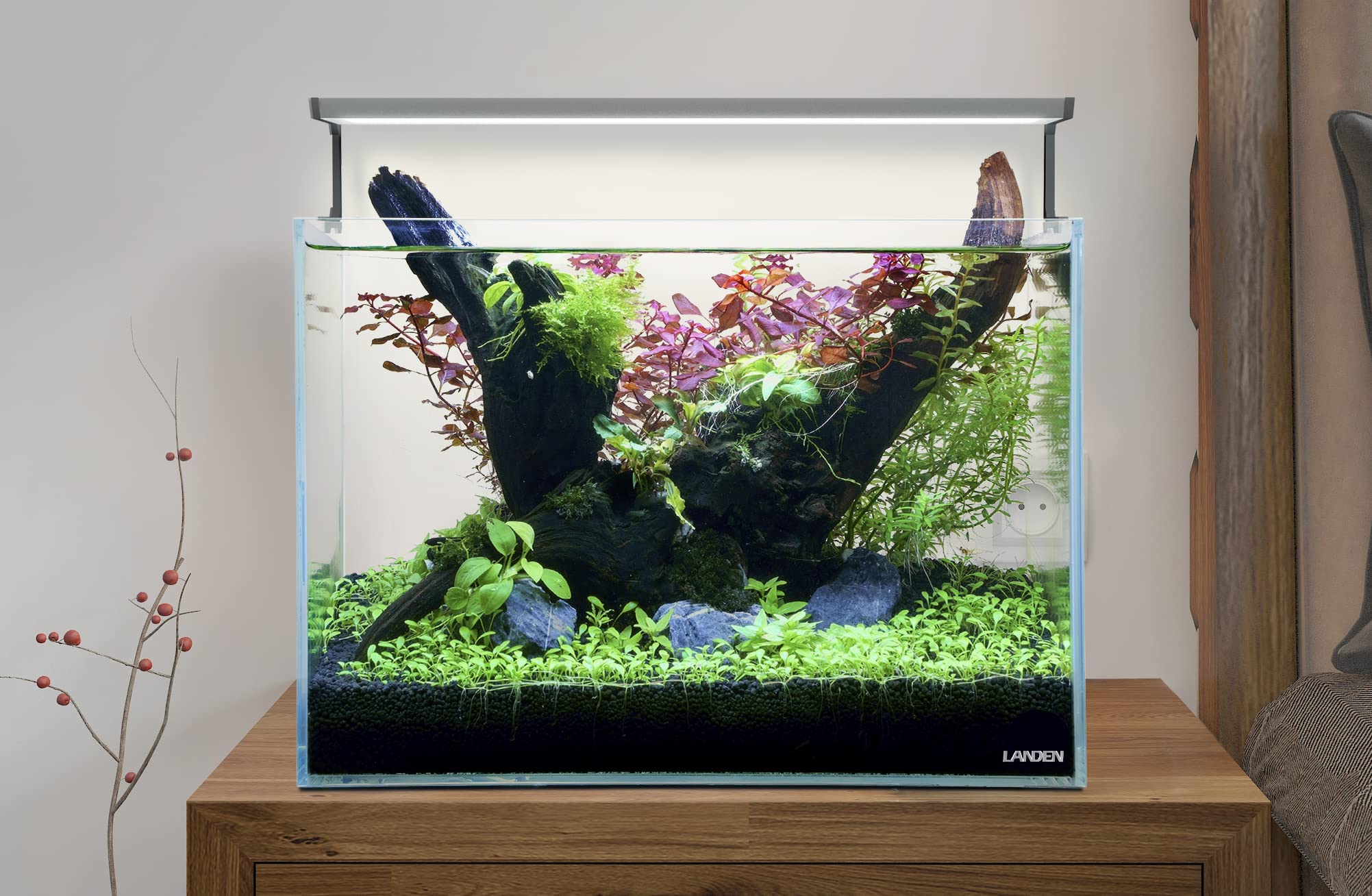 Landen 100P 50 Gallon Rimless Low Iron Aquarium Tank, W39.4  D17.7  H17.7 in(100x45x45cm) 10mm Thickness with Black Nano Foam Le