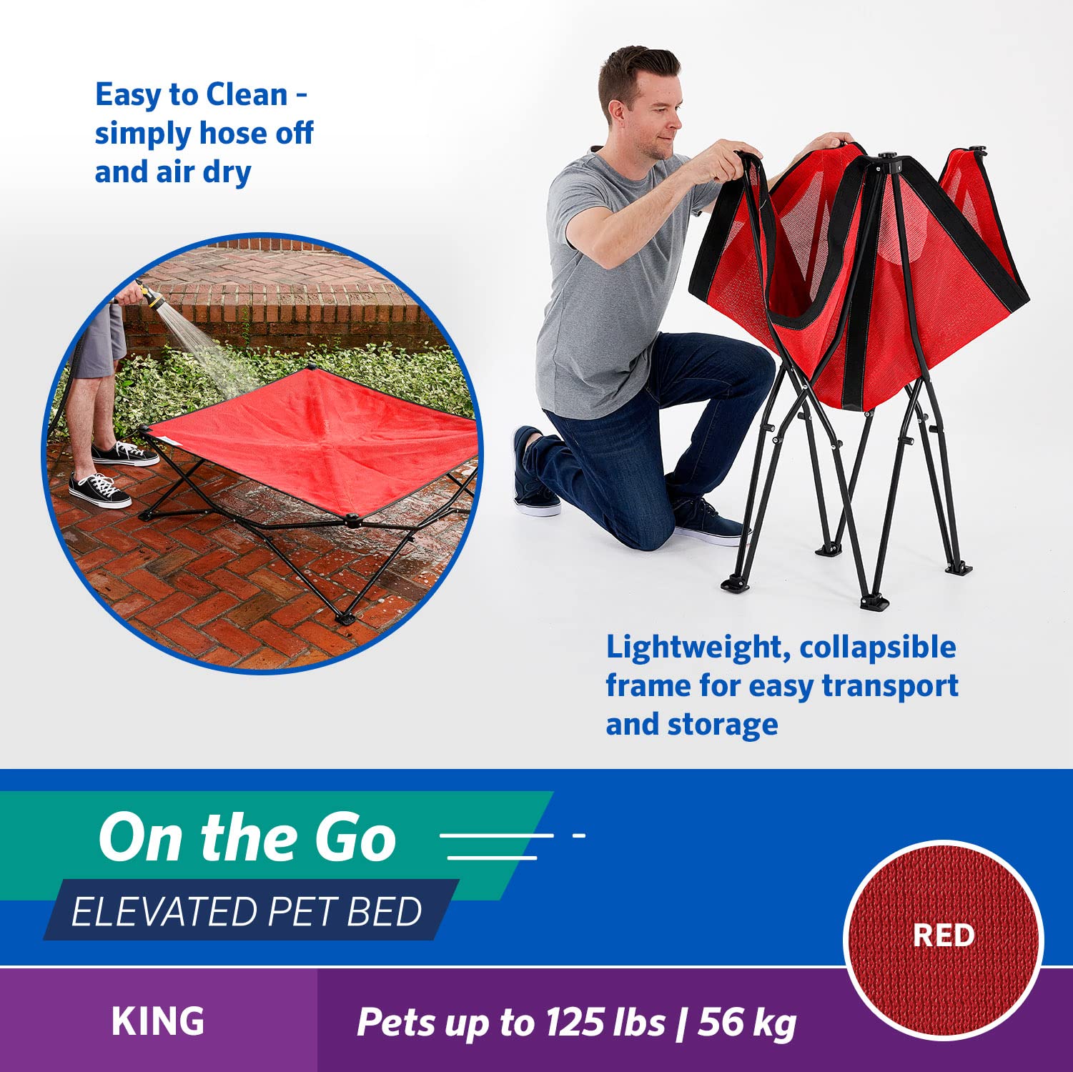Coolaroo On The Go Pet Bed - Red - Xl (41'' X 41'')