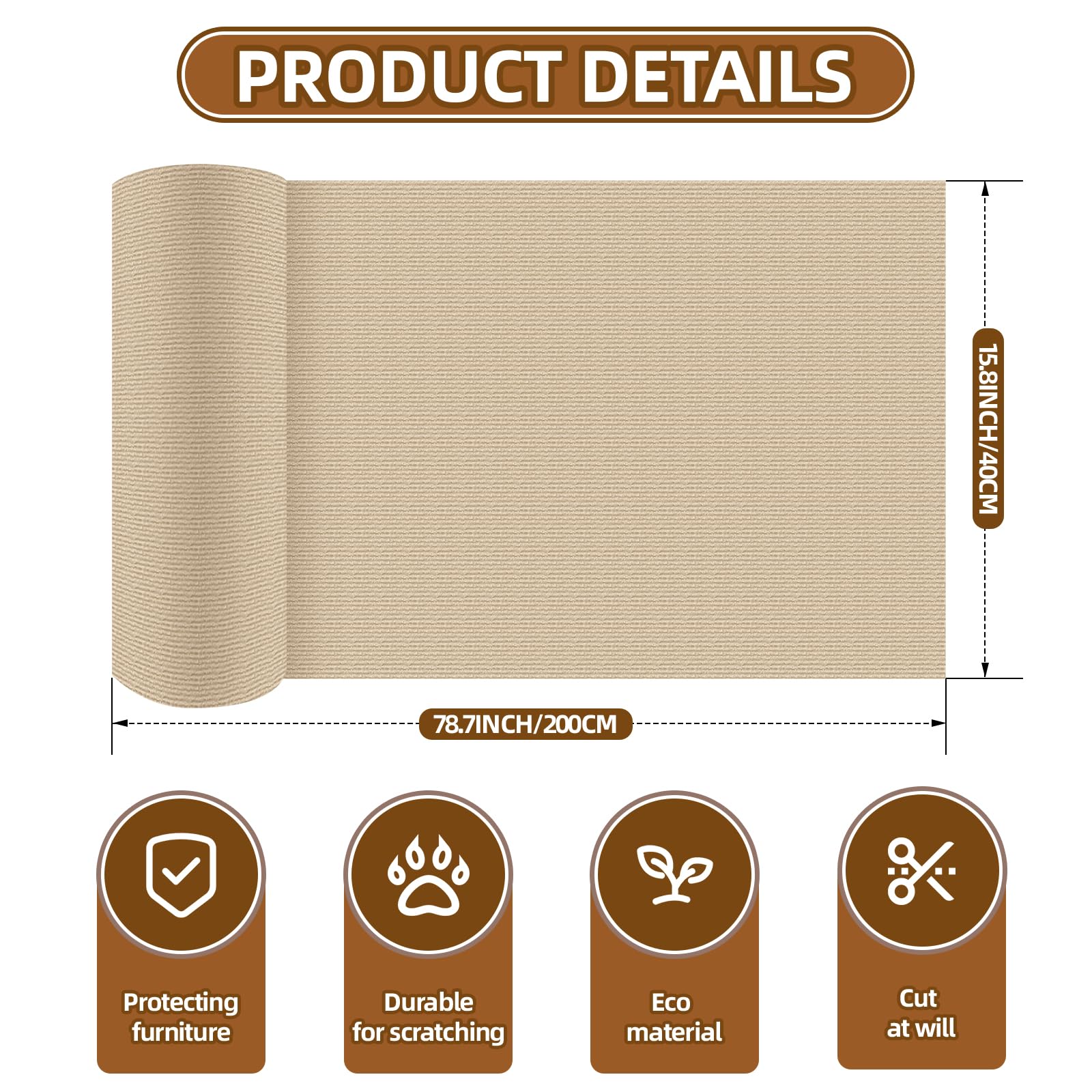 Lanswood Cat Scratching Mat 78.7''X15.8'' Timmable Cat Scratch Furniture Protector, Self-Adhesive Pet Scratching Cover For Scrat