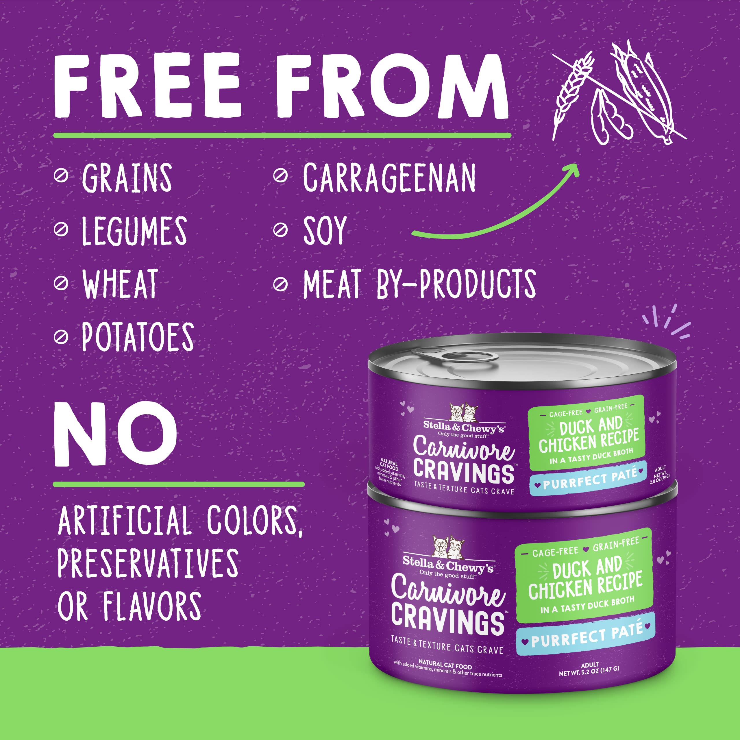 Stella & Chewys Carnivore Cravings Purrfect Pate Cans - Grain Free, Protein Rich Wet Cat Food - Duck & Chicken Recipe - (2.8 Oun