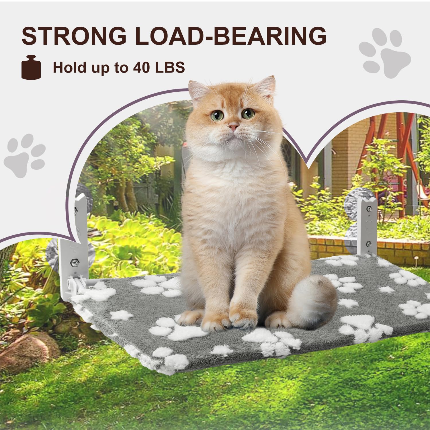 Yaning Cat Window Perch, Foldable Cat Window Hammock With Cute 3D Textured Paw Cover And Strong Suction Cups, Cordless Window Se