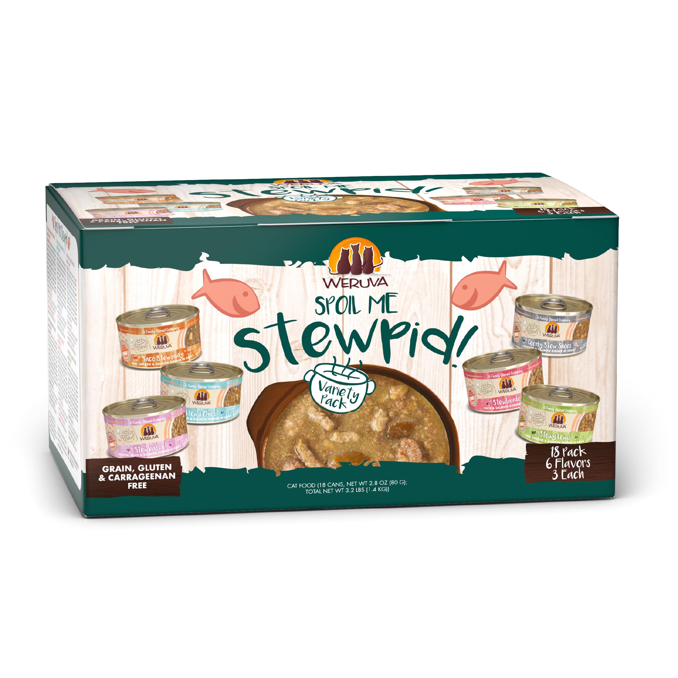 Weruva Classic Stews Cat Food, Spoil Me Stewpid! Variety Pack, 3oz Can (Pack of 18)