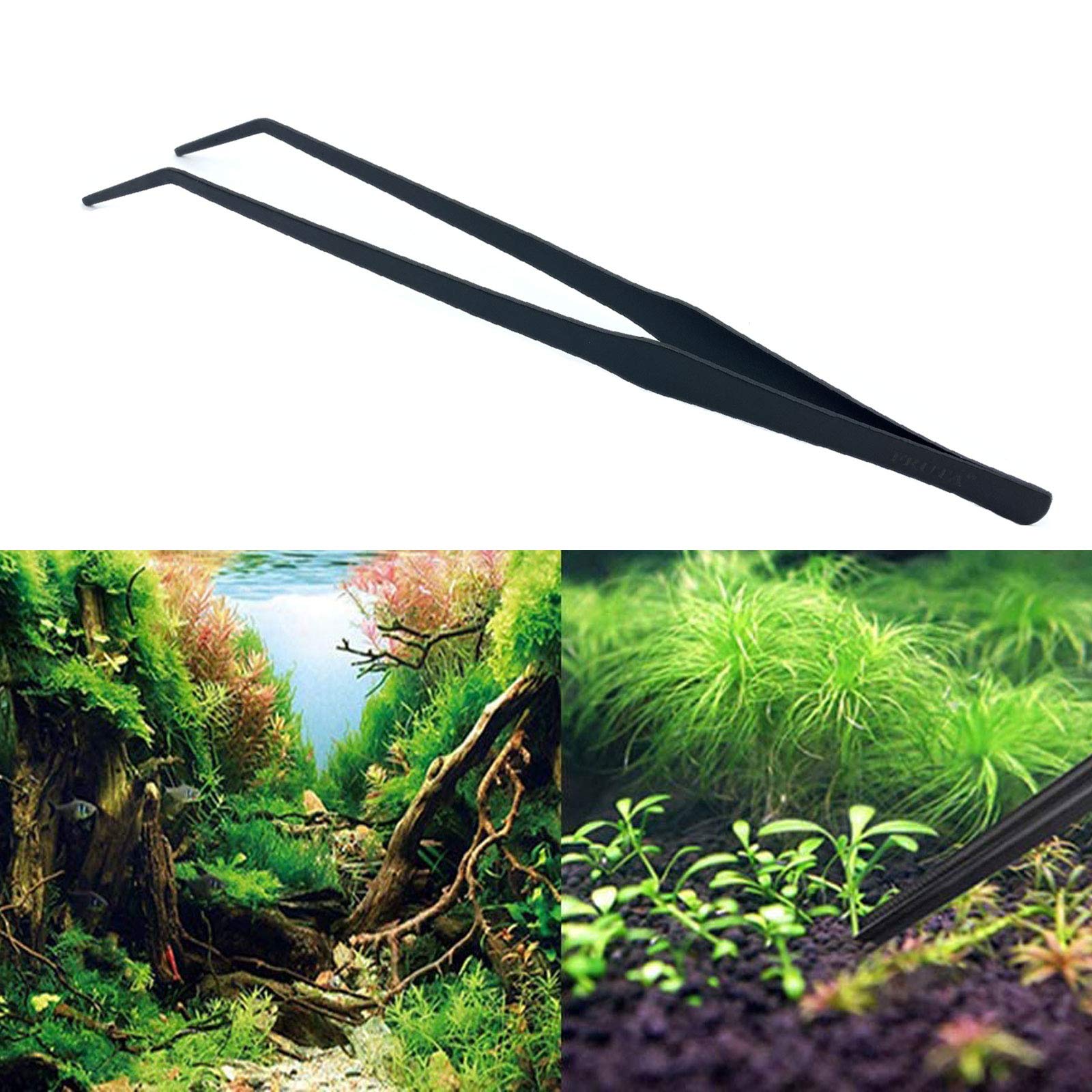 FRUTA Aquarium Tweezers Stainless Steel Curved Tweezer with Carbonation Protection Coating Against Rust Long Reptiles Feeding To