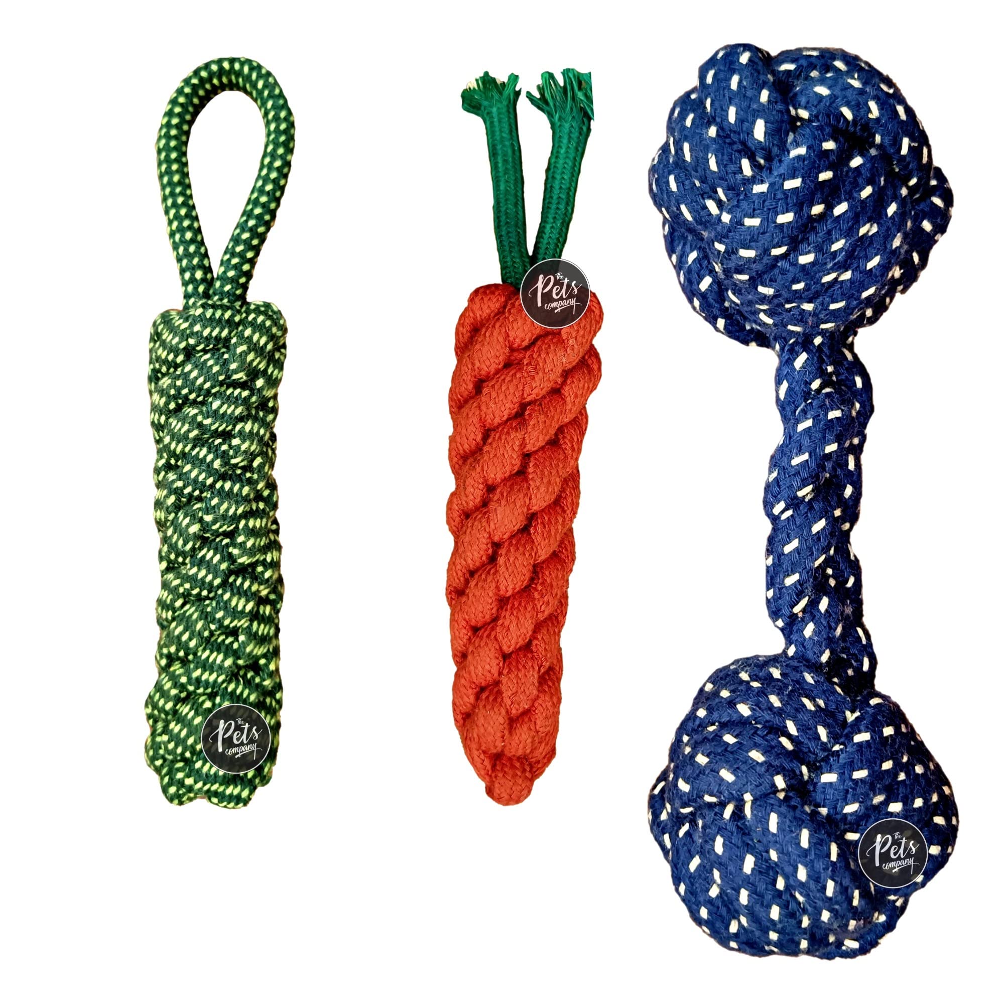 The Pets Company Dog Chew Toys For Puppy Teething & Training (Tuy Toy + Carrot + Dumbell), Dog Rope Toy Combo Of 3 For Small Dog