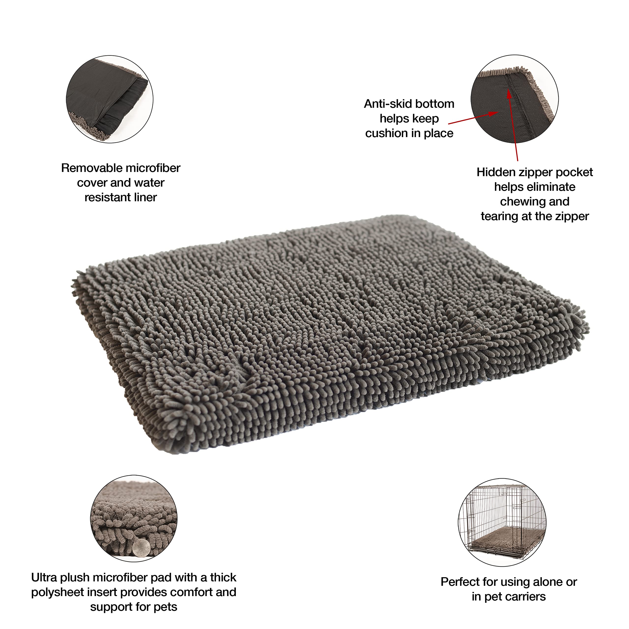 Dog Gone Smart Microfiber Cushion Pad, 19x24 Inches, Grey, Model DGSDDCP1921