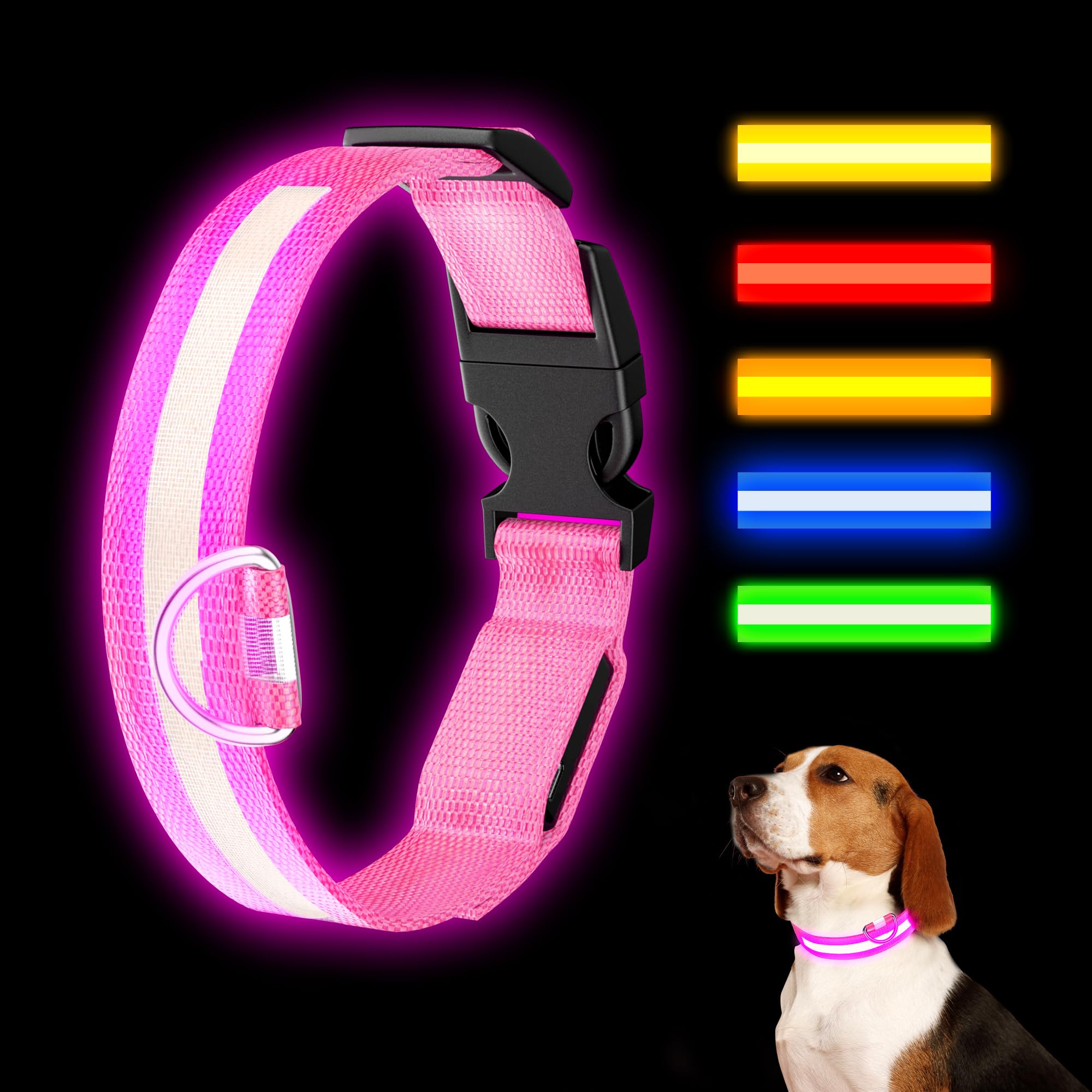 Light Up Dog Collar Rechargeable, Led Dog Collar Waterproof, Glow In Dark Dog Collar, Lighted Dog Collars For Night Walking Char