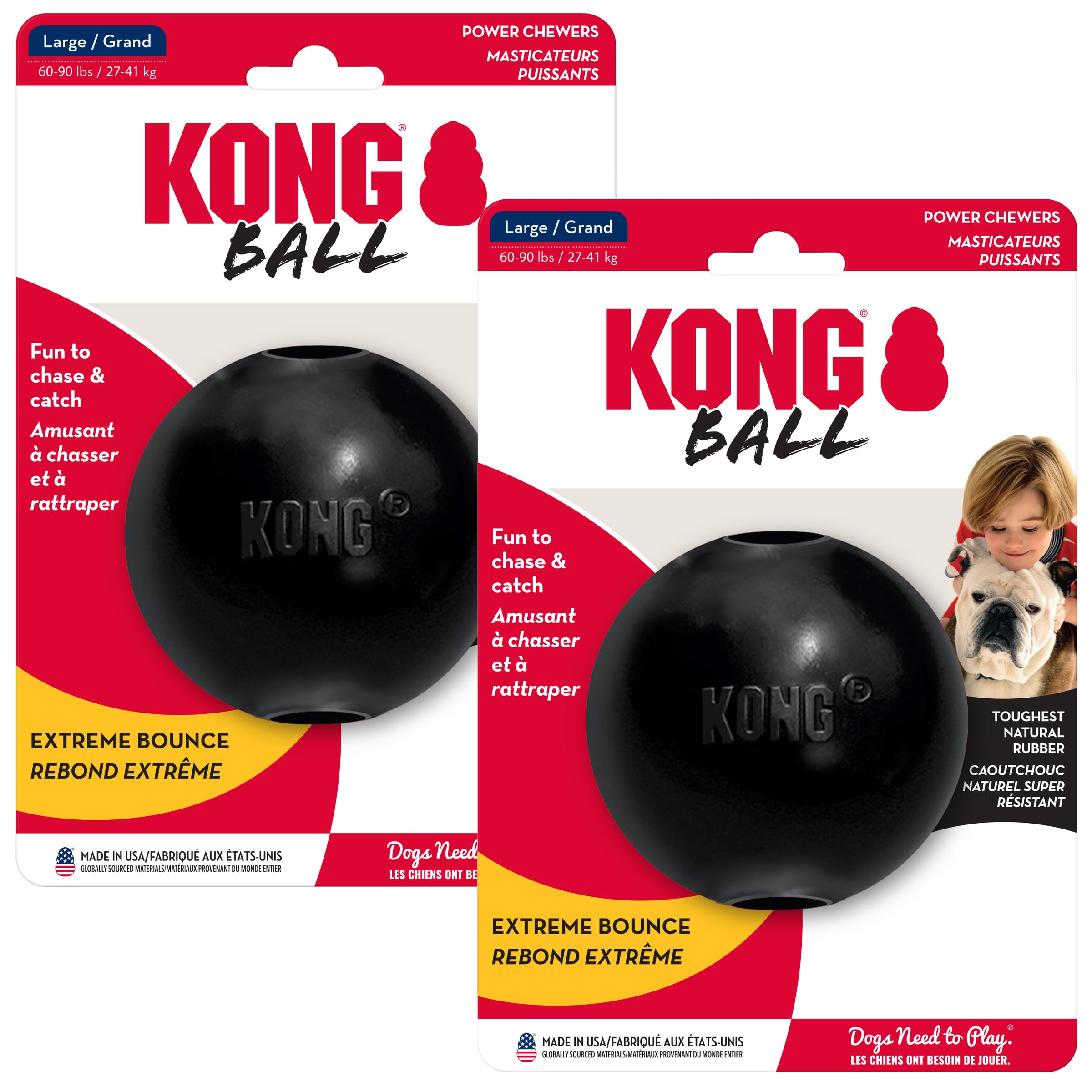 KONG Extreme Ball 2-Pack - Durable Rubber Dog Toy for Power Chewers - Tough Fetch Ball with Hole for Treats - Ideal for Training