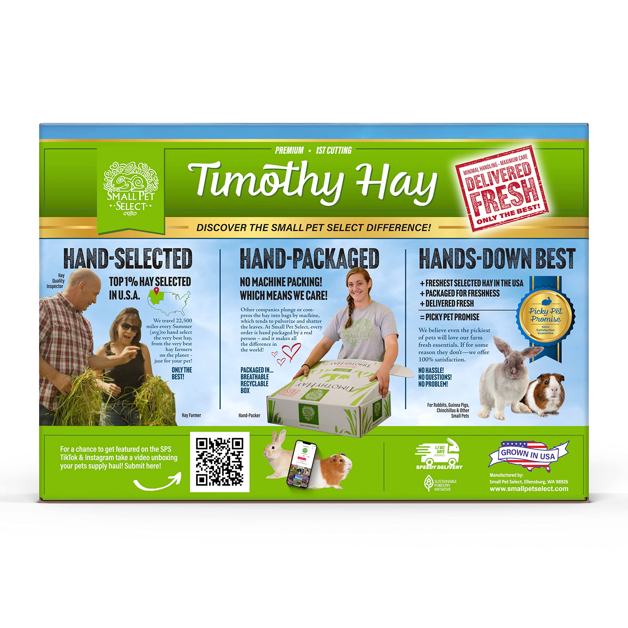 Small Pet Select Timothy Hay Pet Food, High Fiber, 2 lb, No Artificial Color, Model Tim1st2