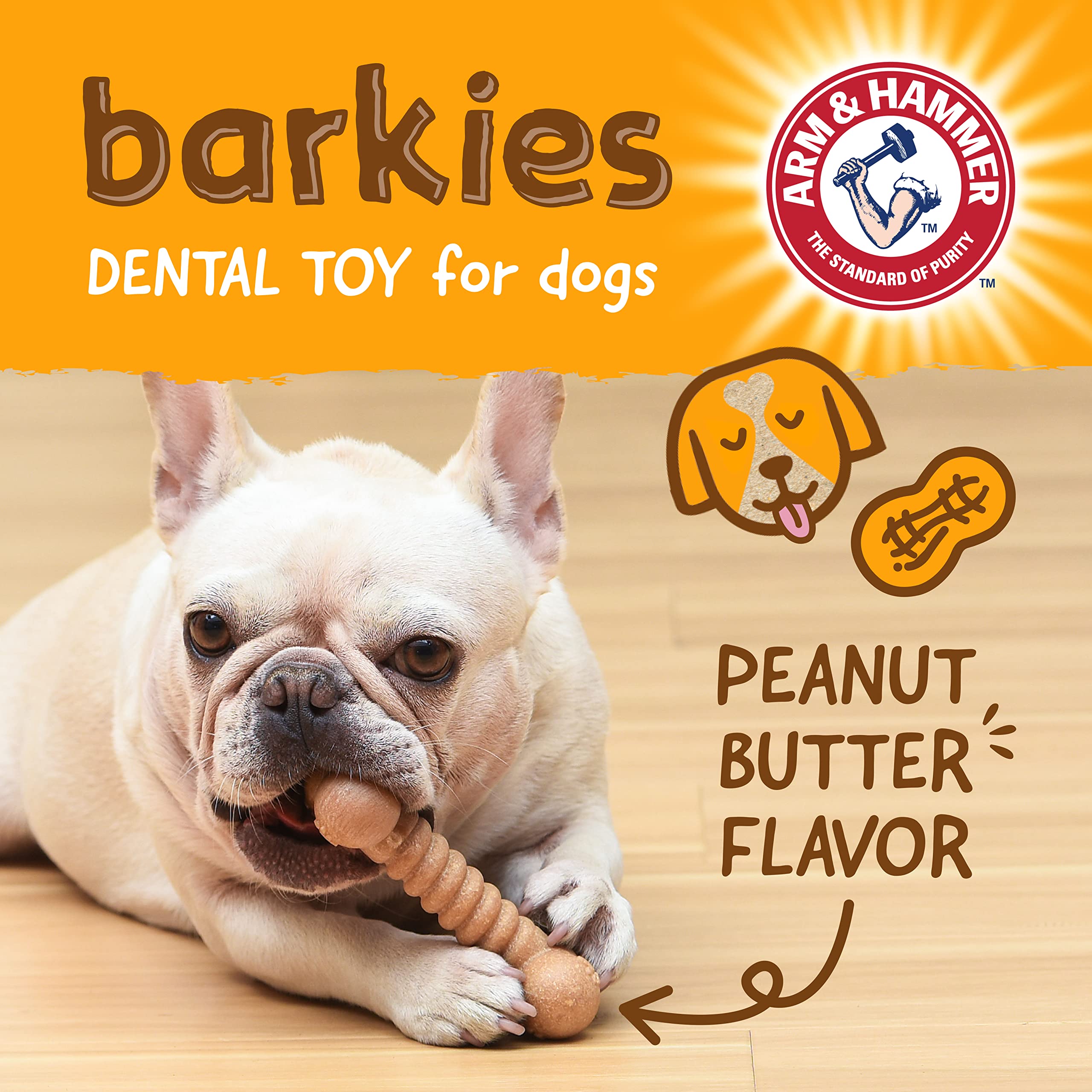 Arm & Hammer for Pets Barkies Classic Bone Compressed Wood Collection, 5 Inch Peanut Butter Flavored Wood Blend Chew Toy| Faux S