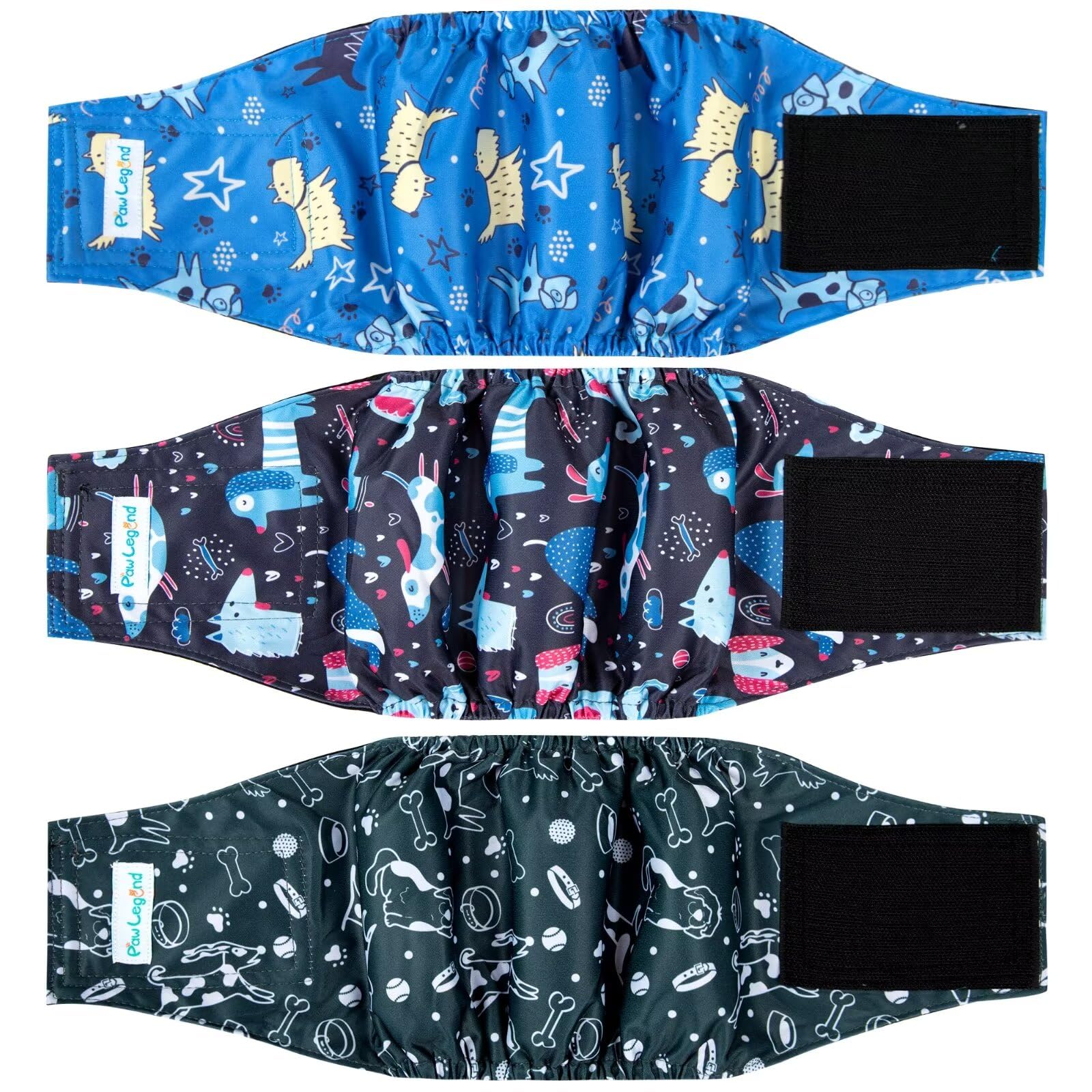 Paw Legend Washable Dogs Diapers Male Dog Belly Bands for Male Dogs Diapers Reusable Puppy Doggie Diapers Male (3 Pack, XX-Large
