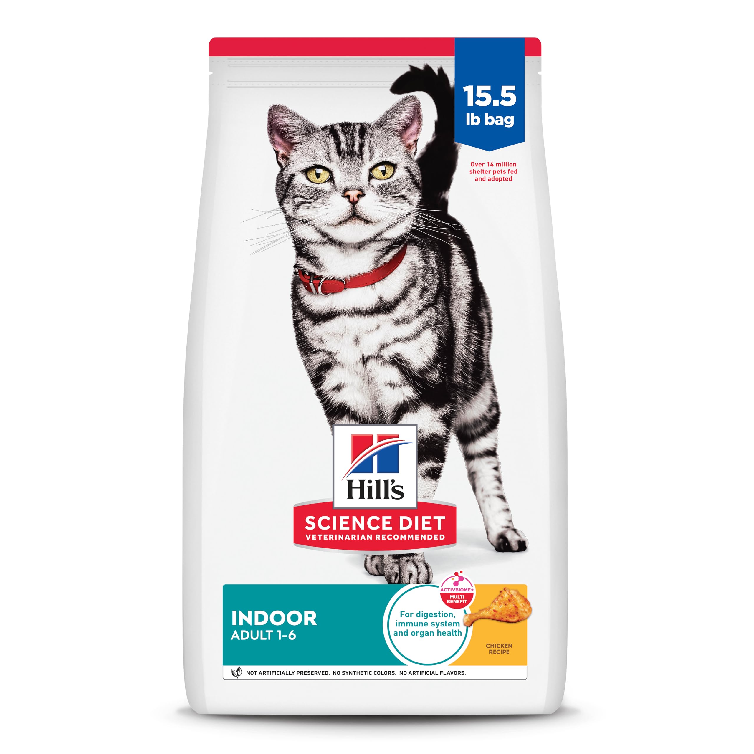 Hills Science Diet Indoor, Adult 1-6, Easy Litter Box Cleanup, Dry Cat Food, Chicken Recipe, 15.5 lb Bag