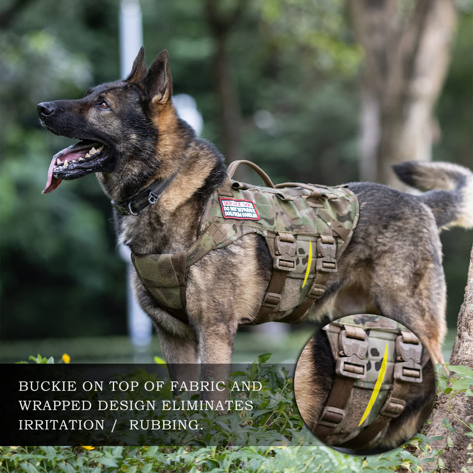 PETAC GEAR Tactical Dog Harness K9 Dog Training Vest Adjustable Padded Police Service Dog Working MOLLE Vests for Large Medium D