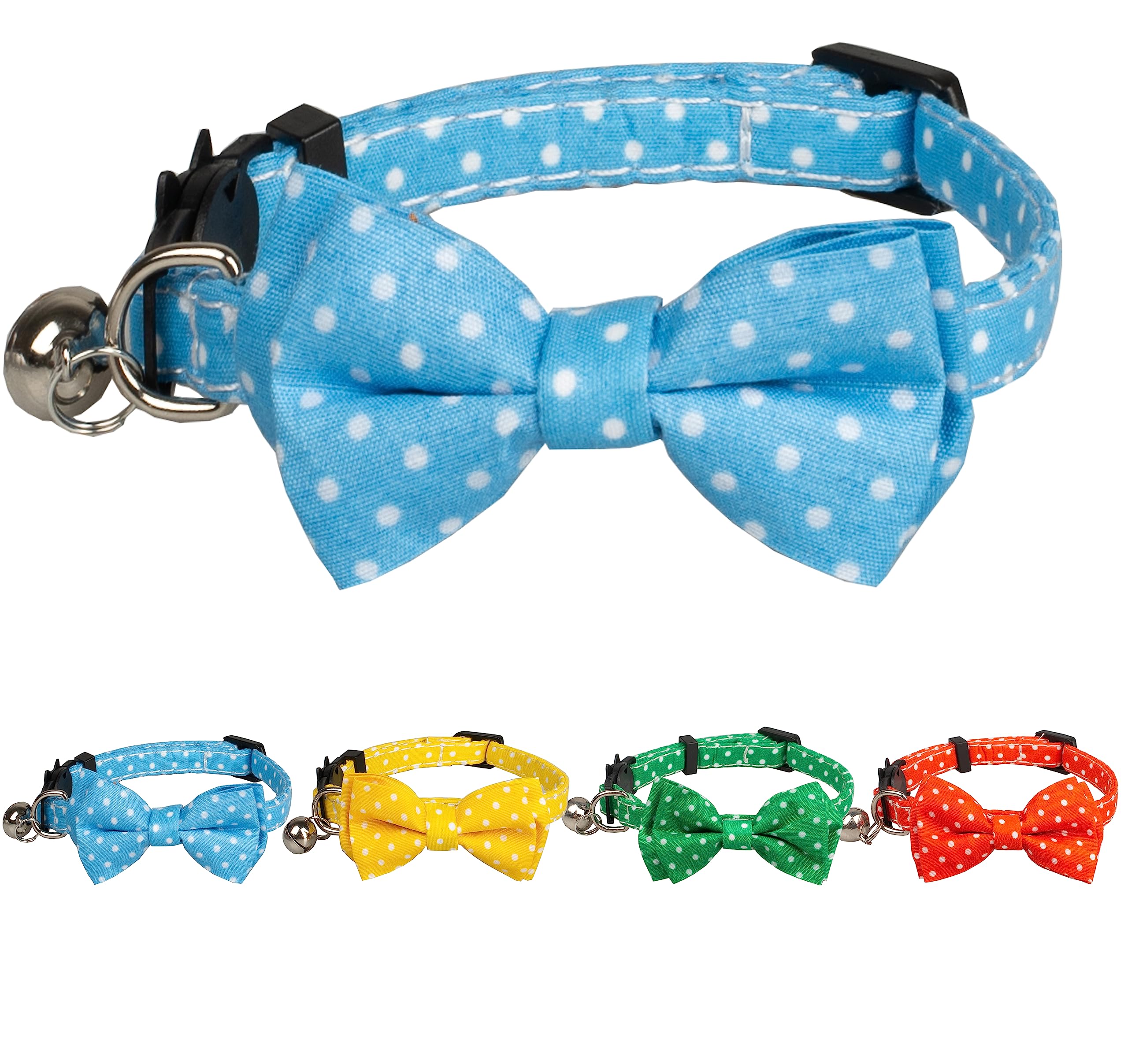 Gyapet Cat Collar Light Blue With Bowtie Bell Safety Breakaway Kitten 7-11In Dot Colorful Adjustable Dot-Light Blue