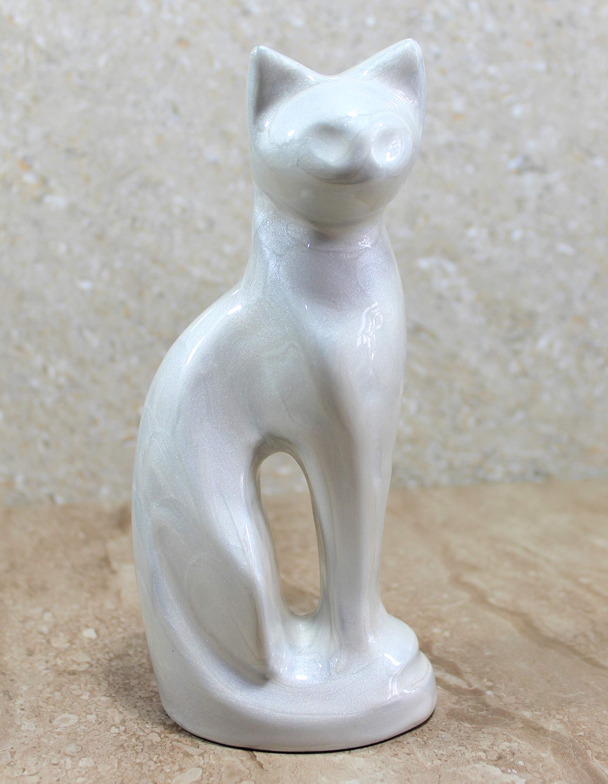 Esplanade Metal Cremation Urn Memorial Jar Pot Container | Full Size Urn For Funeral Ashes Burial | Cat/Kitten Shape Metal Urn | White - 9' Inches