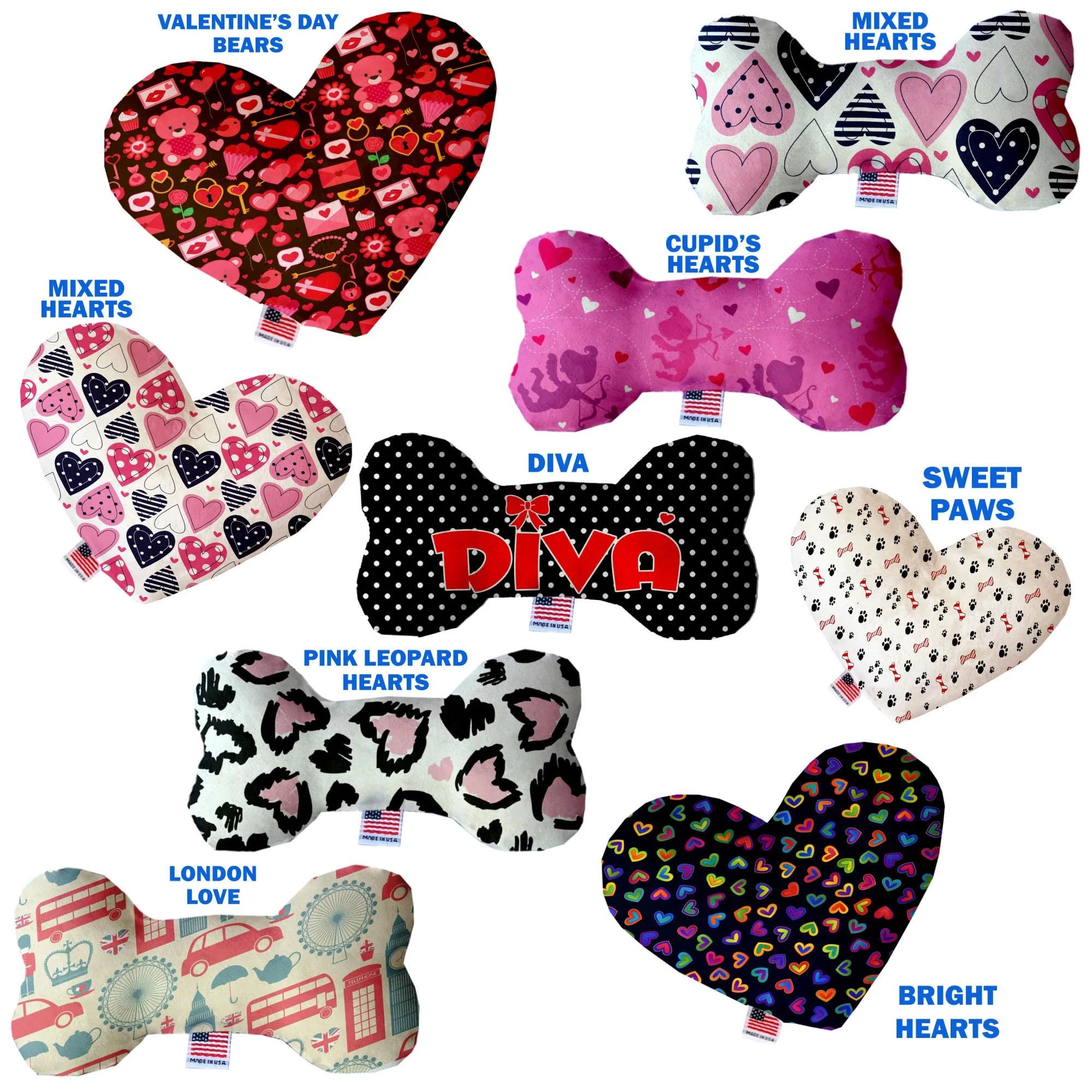 Pet and Dog Plush Heart or Bone Toy, "Valentine's Day Group" (Available in different sizes, and 8 different pattern options!) Sweet Paws 6" Plush Bone