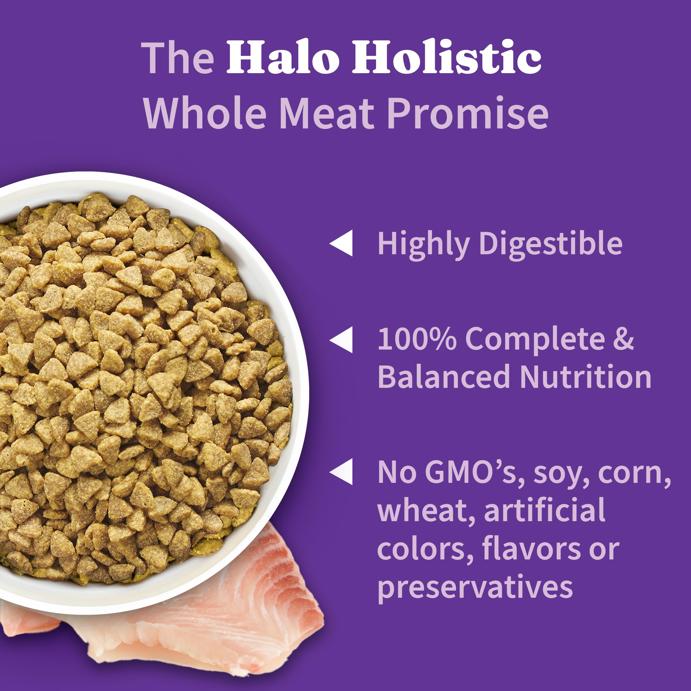 Halo Holistic Cat Food Wild Caught Salmon & Whitefish Formula, Healthy Grains Dry Cat Food, For Sensitive Stomach Support, Kibbl