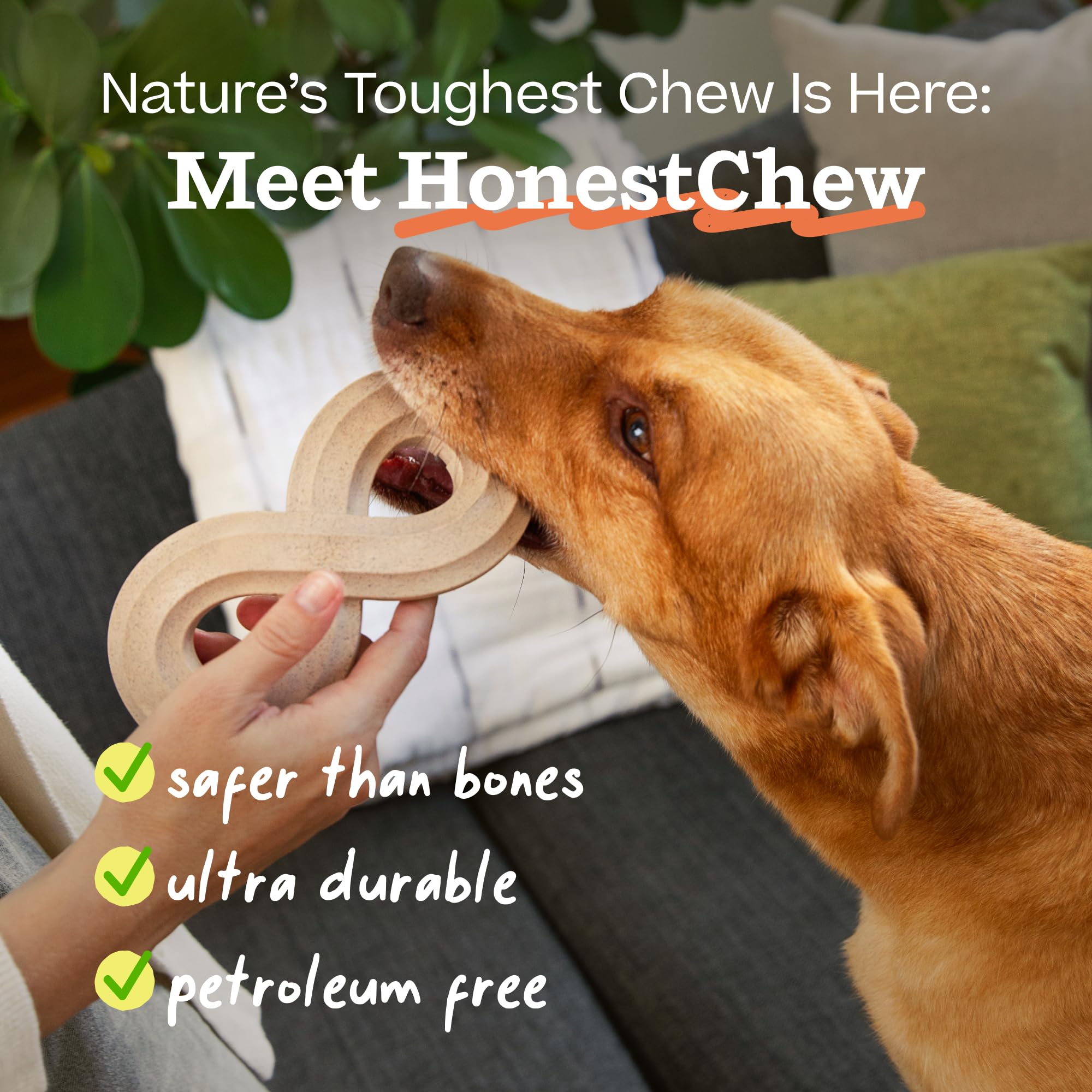 WOOF HonestChew Dog Toy Infinity - Durable Dog Chews - Made with Natural, Plant-Based Ingredients - Splinter-Resistant - Safer T