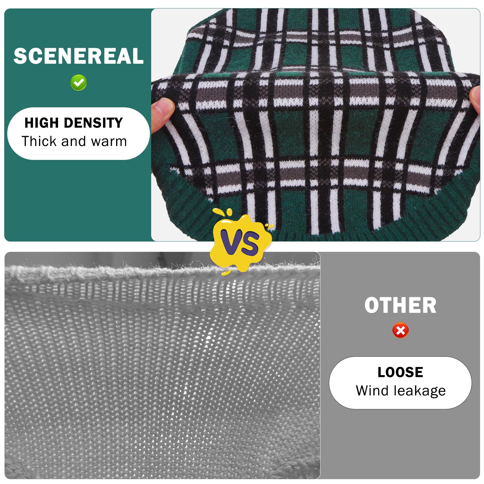 Scenereal Small Dog Pullover Sweater, Cold Weather Cable Knitwear, Classic Plaid Turtleneck Thick Warm Dog Clothes For Chihuahua