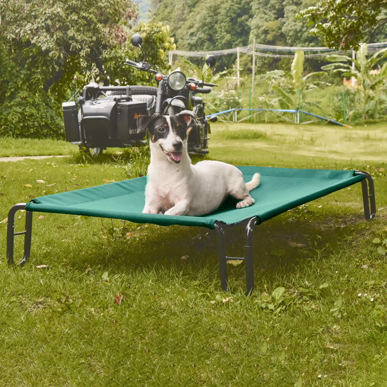 Pettycare Elevated Outdoor Dog Bed - Dog Cots Beds For Small Dogs, Waterproof Raised Dog Bed Easy To Assemble, Cooling Elevated Dog Bed With Teslin Mesh, Durable, Non Slip, Up To 35 Lbs,Green