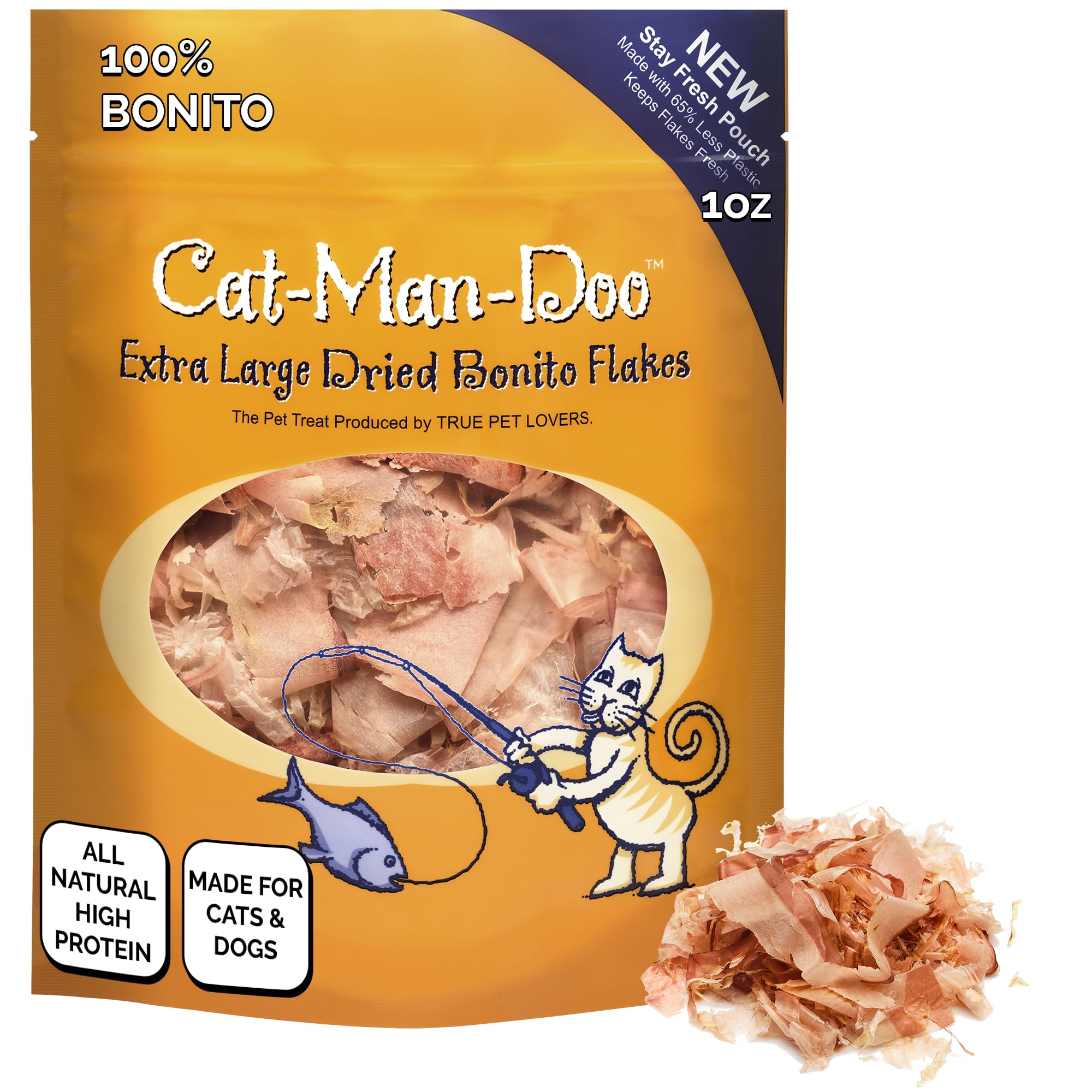 Life Essentials by Cat-Man-Doo Cat Treats & Food Topper - Bonito Fish Flakes for Cats, Healthy Single Ingredient Cat Snacks - 1 