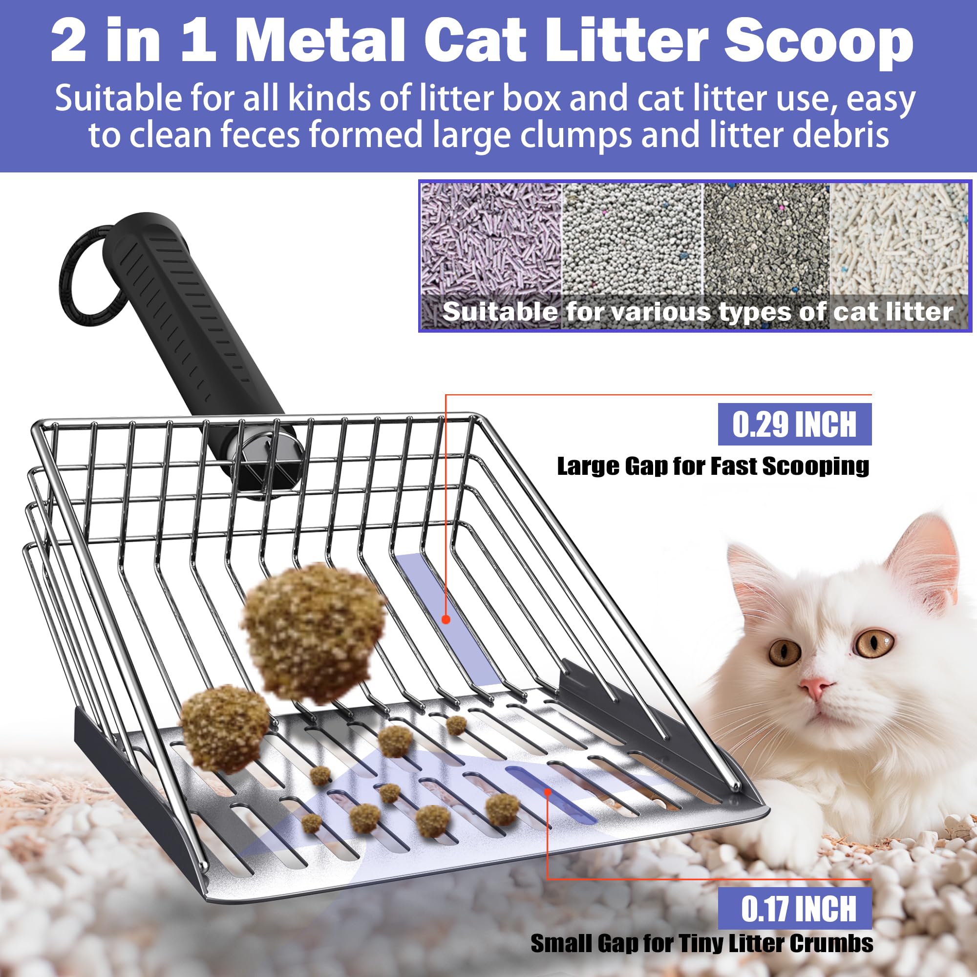 Cat Litter Scoop Kit, Metal Litter Scoop Includes Portable Small Broom and Dustpan Set, Heavy Duty Cat Litter Scoop, Litter Scoo