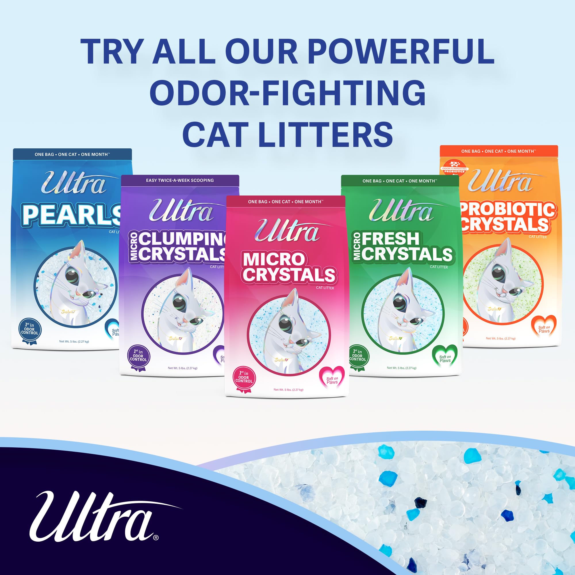 ULTRA Ultra Pearls Cat Litter - 5 Lbs, 99.9% Dust Free, Soft on Paws, Fragrance Free, Silica Gel, Low Tracking
