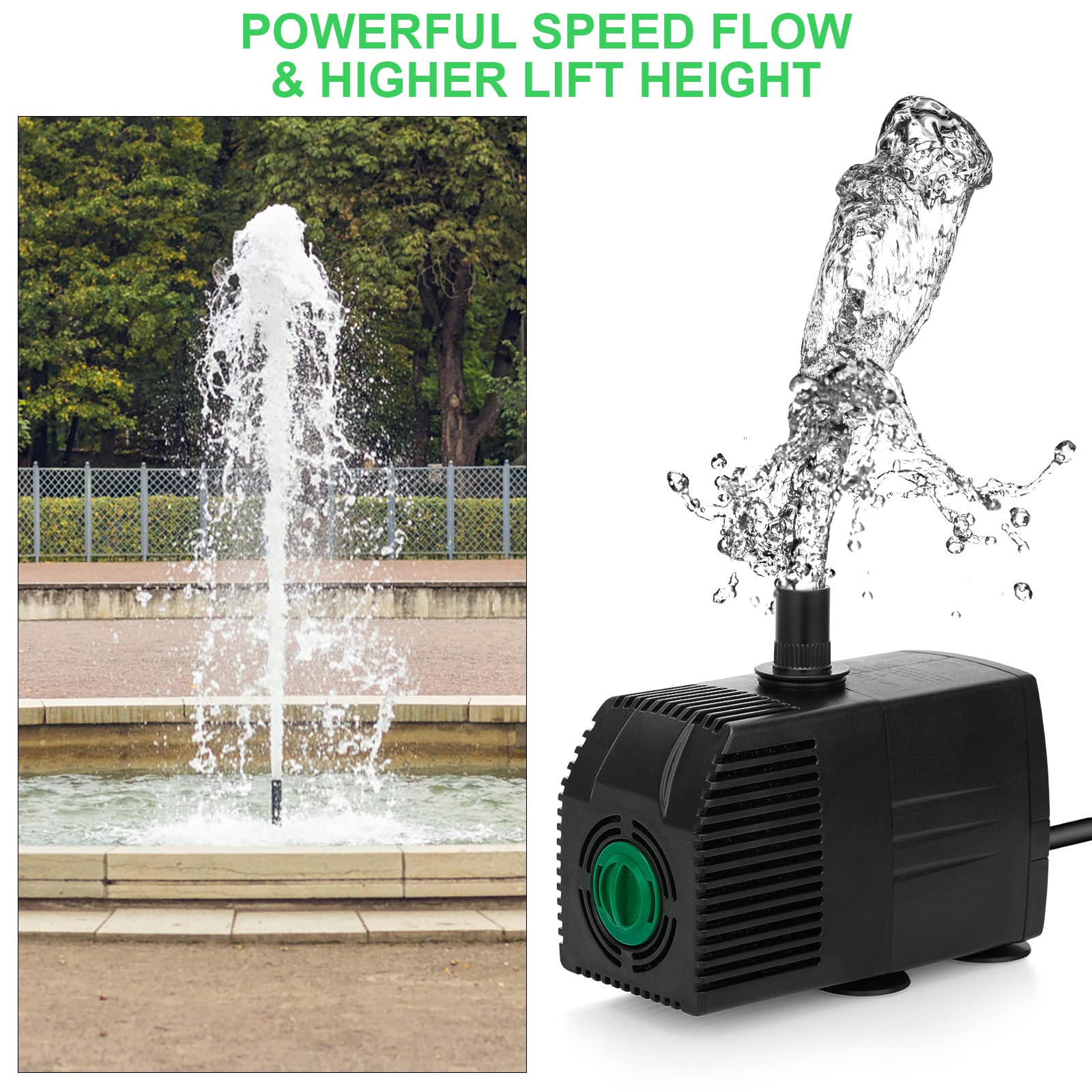 BARST Submersible Water Pump, 160GPH Aquarium Pump with Pre-Filter Screen, Adjustable Fountain Pump with 3 Nozzles and 6ft Power