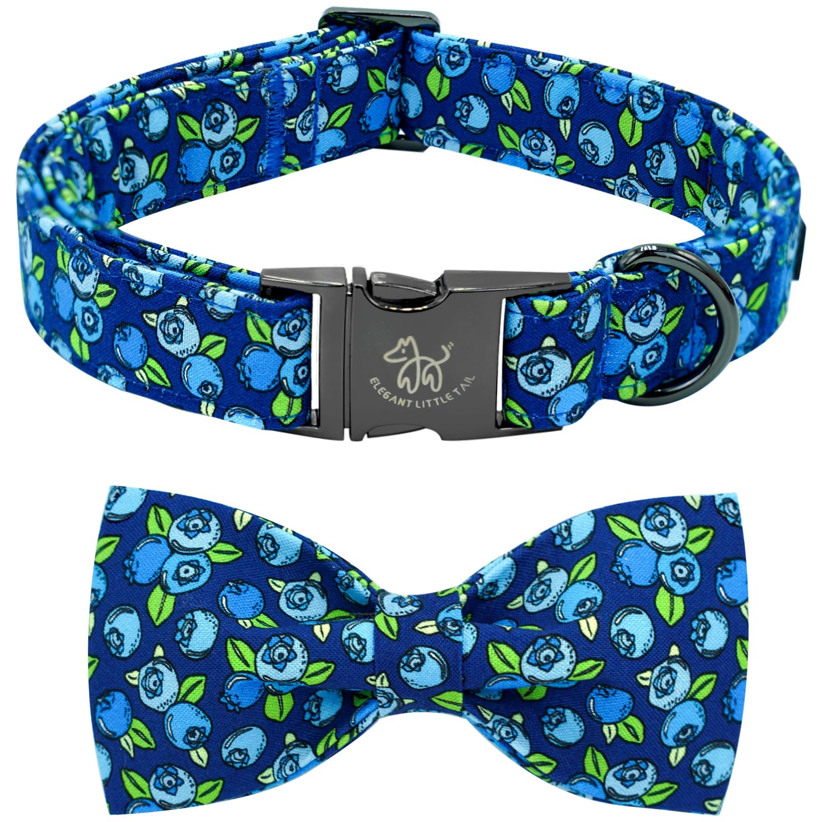 Elegant Little Tail Dog Collar- Cute Blueberry Dog Collar With Bow For Large Dogs, Male Adjustable Cotton Summer Pet Bow Holiday