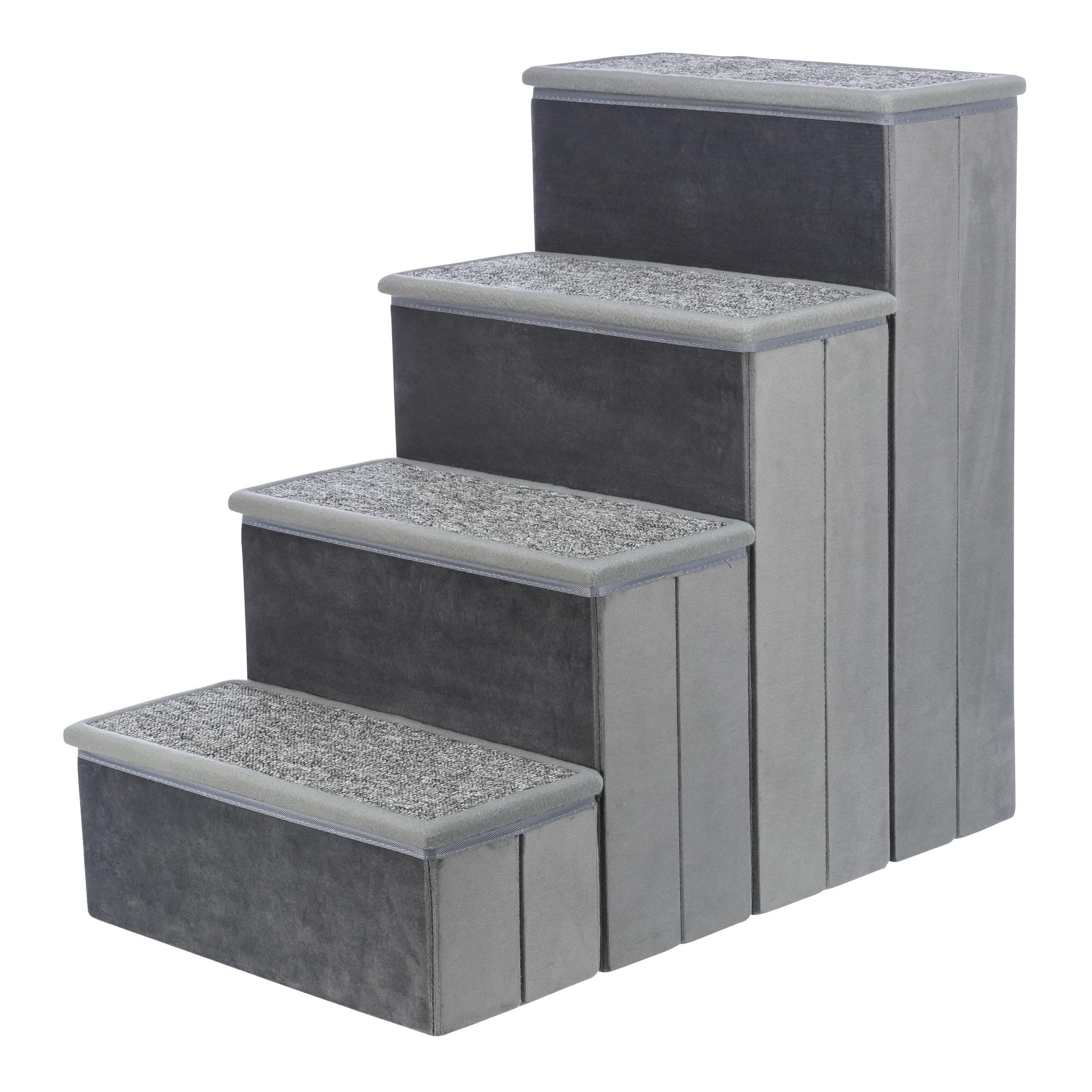 TRIXIE Velour Dog Stairs with Tread Steps - 4 Step Pet Stairs for Beds and Couches - Foldable with Additional Storage Space - in