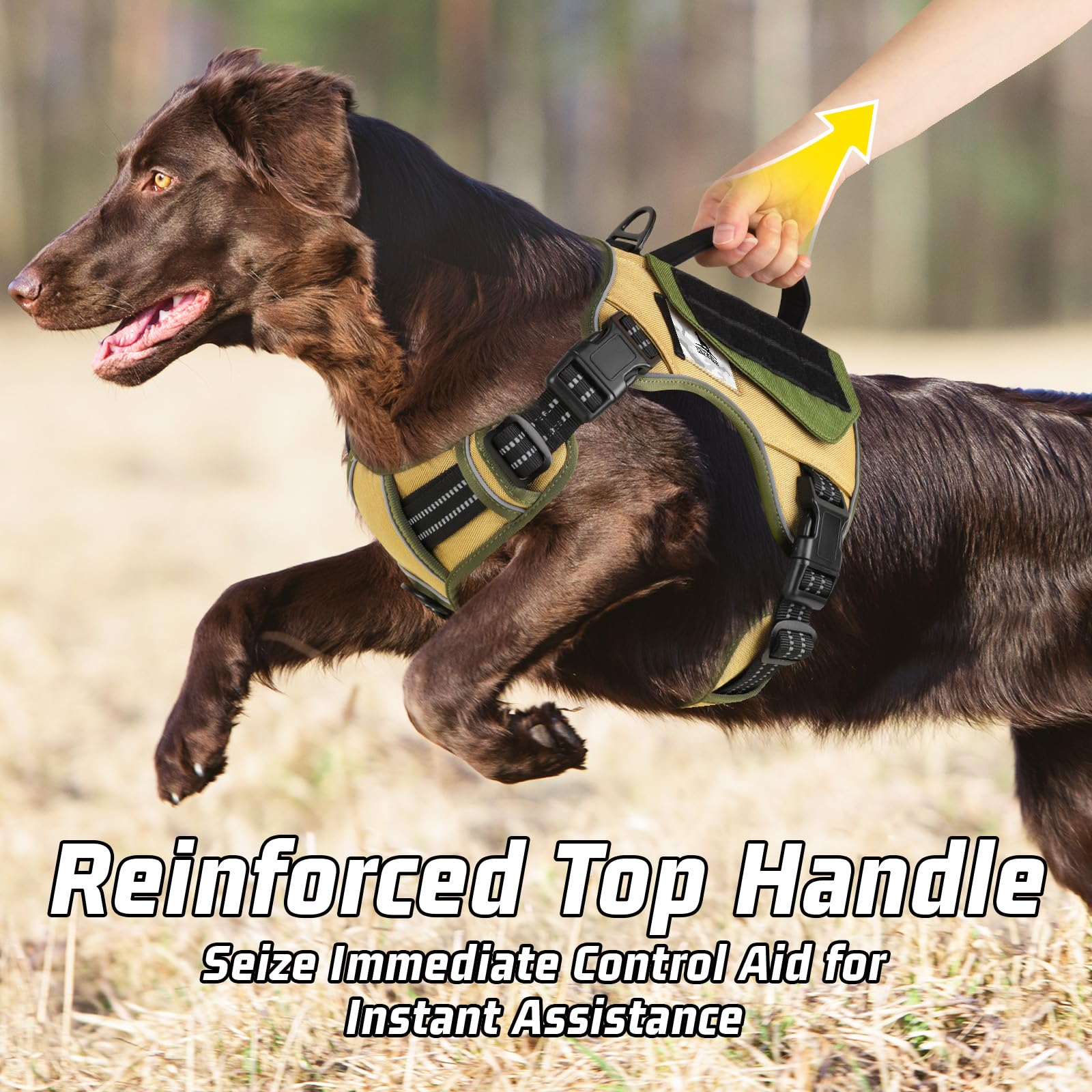 Wingoin Tactical Dog Harness For Medium Dogs, No Pull Harness With Handle 2 Pockets Poop Bag, Reflective Dog Vest, Military Service Heavy Duty Big Dog Harness For Walking Hiking Training, Khaki, M