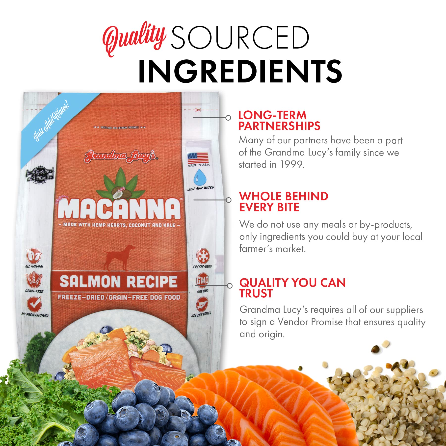 Grandma Lucy's Macanna Grain-Free Freeze-Dried Dog Food, Salmon Recipe, 3Lb Bag