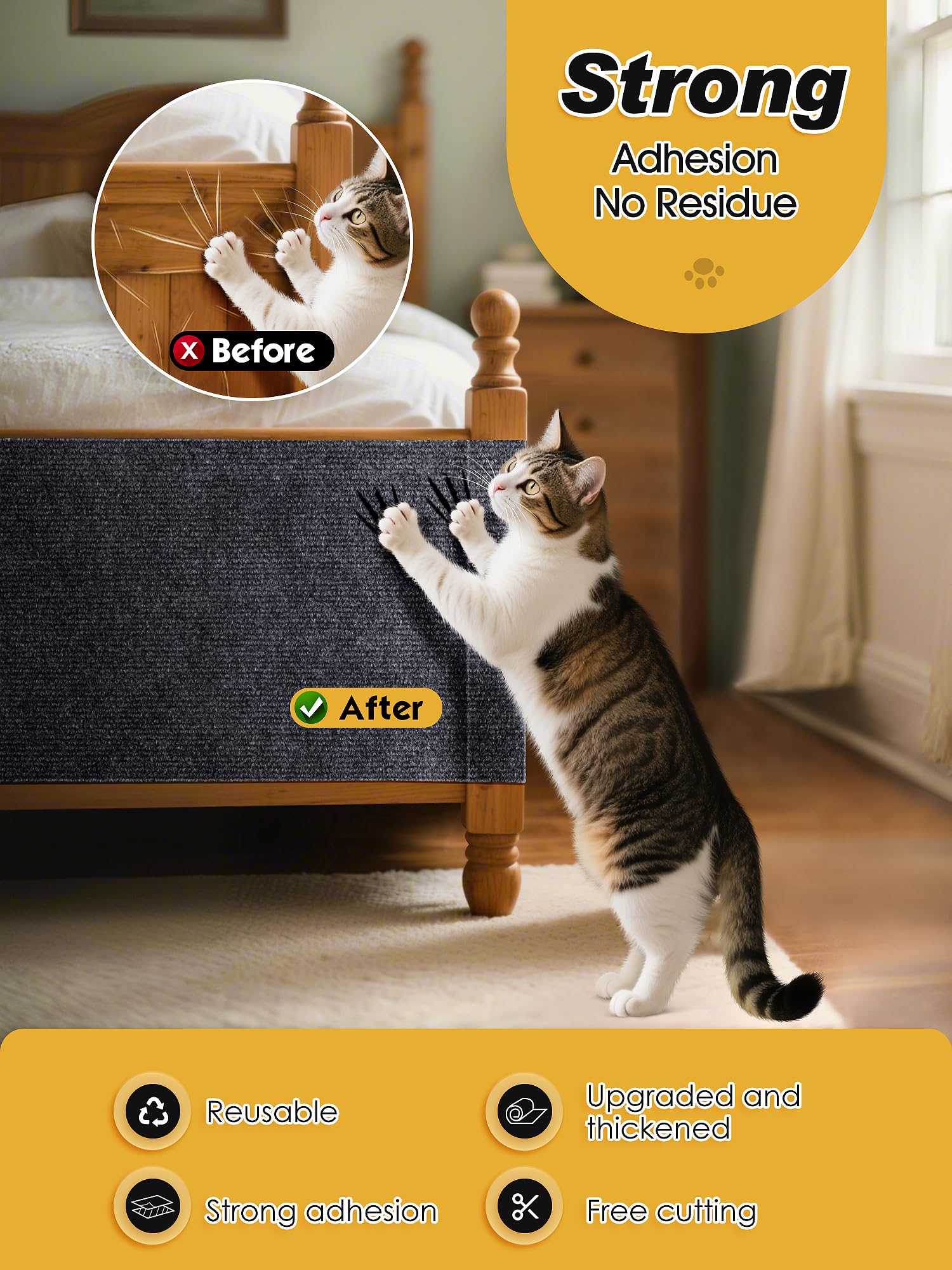 Tlnnk 78.7'X15.8' Cat Scratch Mat, Trimmable Self-Adhesive Carpet, Diy Climb Cat Scratcher For Furniture Couch Or Wall Protect