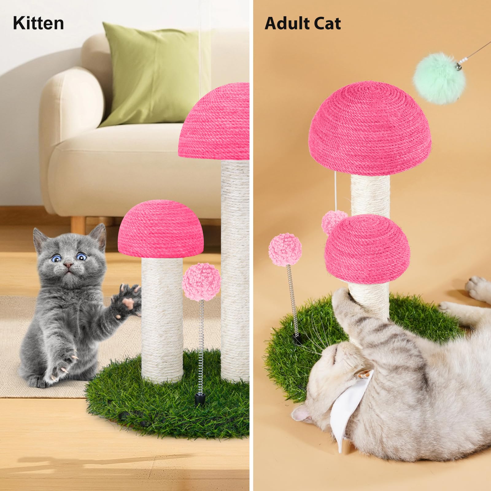 Odoland Cat Scratching Post Mushroom Natural Sisal Board Scratcher for Kitten Health and Good Behavior, Furniture Scratch Deterr