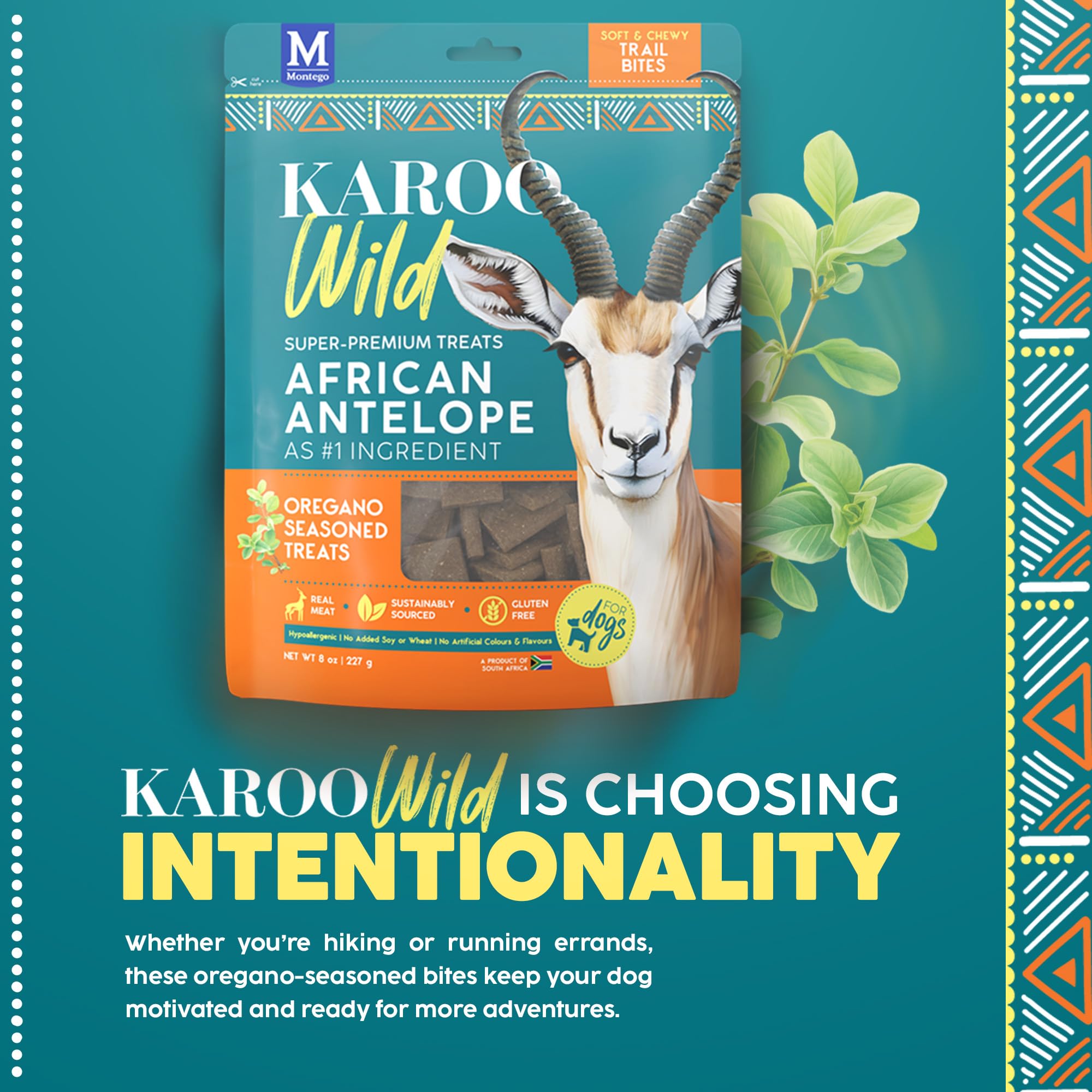 Karoo Wild Trail Bites Oregano Seasoned Treats for Dogs - 8 oz - Soft & Chewy Protein Bites Made with African Antelope - Great f