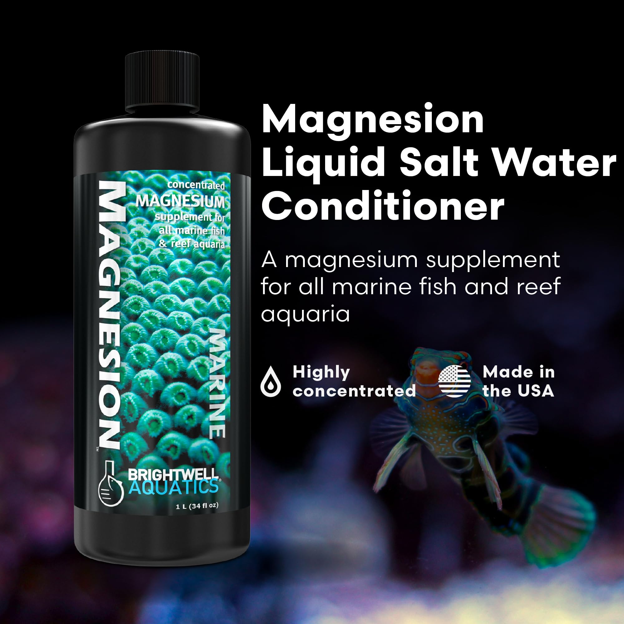 Brightwell Aquatics Magnesion Liquid Salt Water Conditioner - Concentrated Magnesium Supplement for Reef and Marine Aquariums, 3
