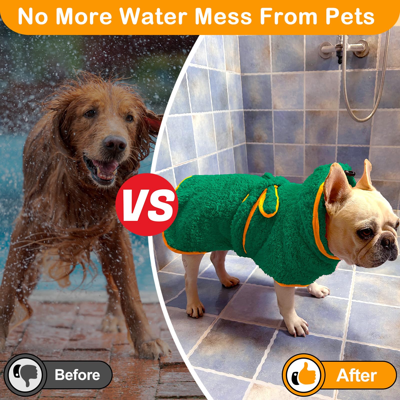 Bienbee Soft Dog Bathrobe,Super Absorbent & Quick-Drying Dog Robe With Hood, Cozy Drying Coat For After Bath, Green S