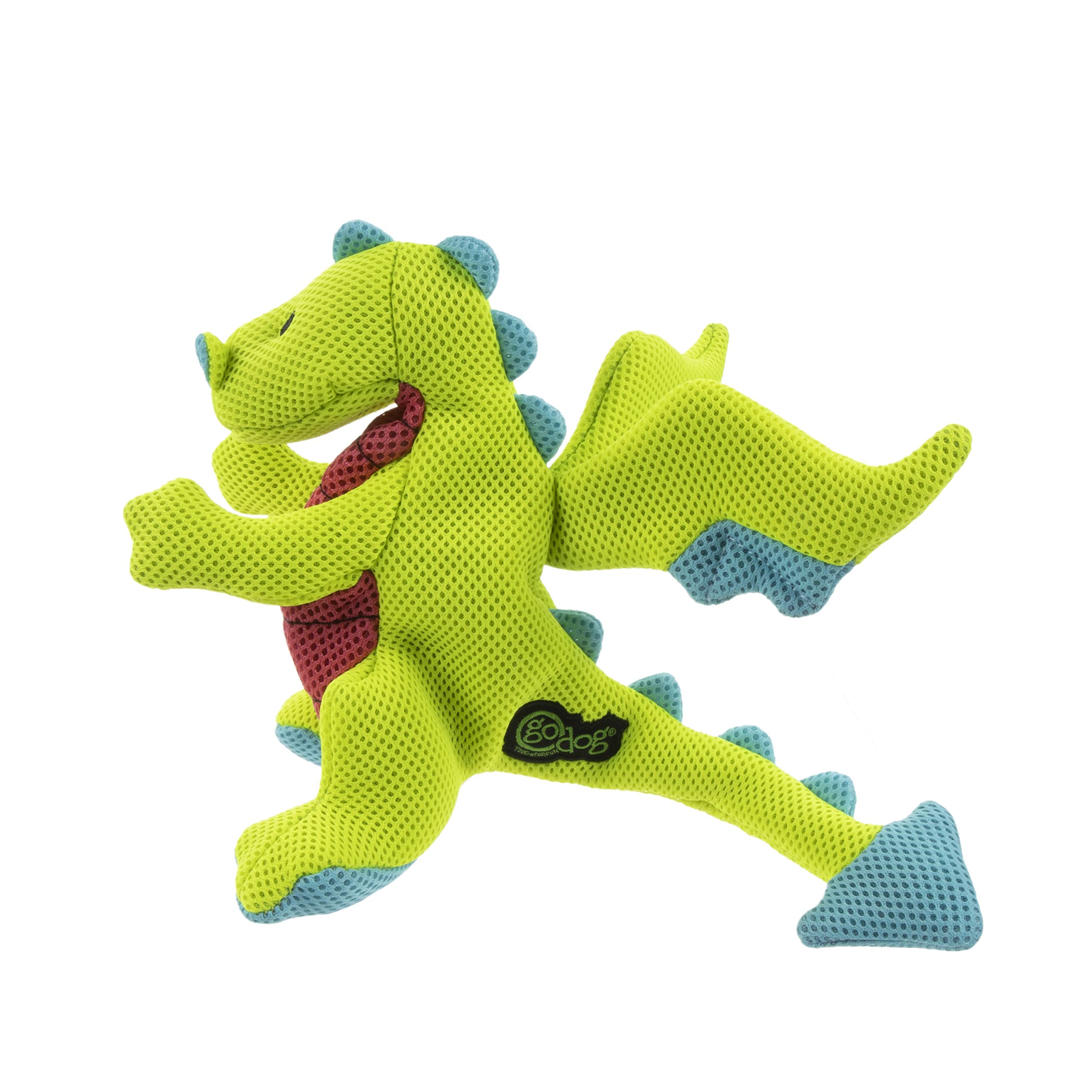 Godog Mesh Dragons Squeaky Plush Dog Toy, Double Chew Guard Technology - Green, Small