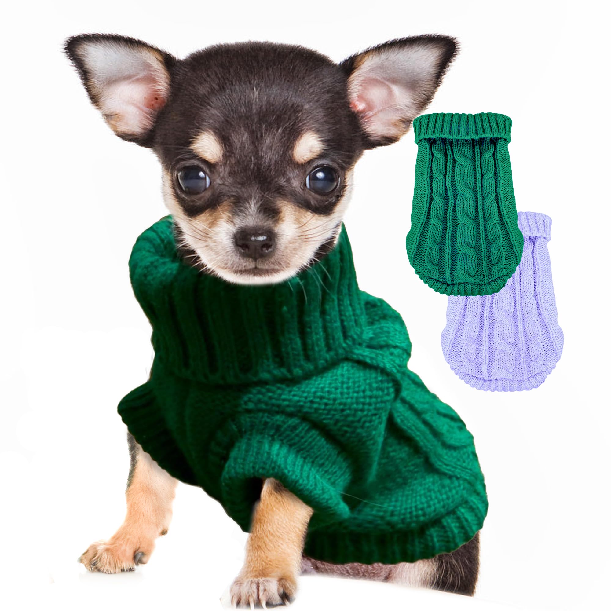 Small Dog Sweater 2 Pieces Dog Sweaters For Small Dogs, Dog Clothes Pet Cat Sweater Cold Weather Puppy Clothes Outfits S