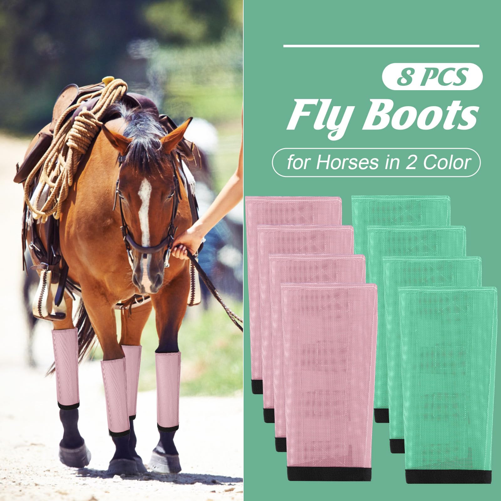 Bulyoou Set of 8 Mesh Fly Boots for Horse Breathable Mesh Horse Boots Protective Loose Wraps Adjustable for Preventing Legs Redu