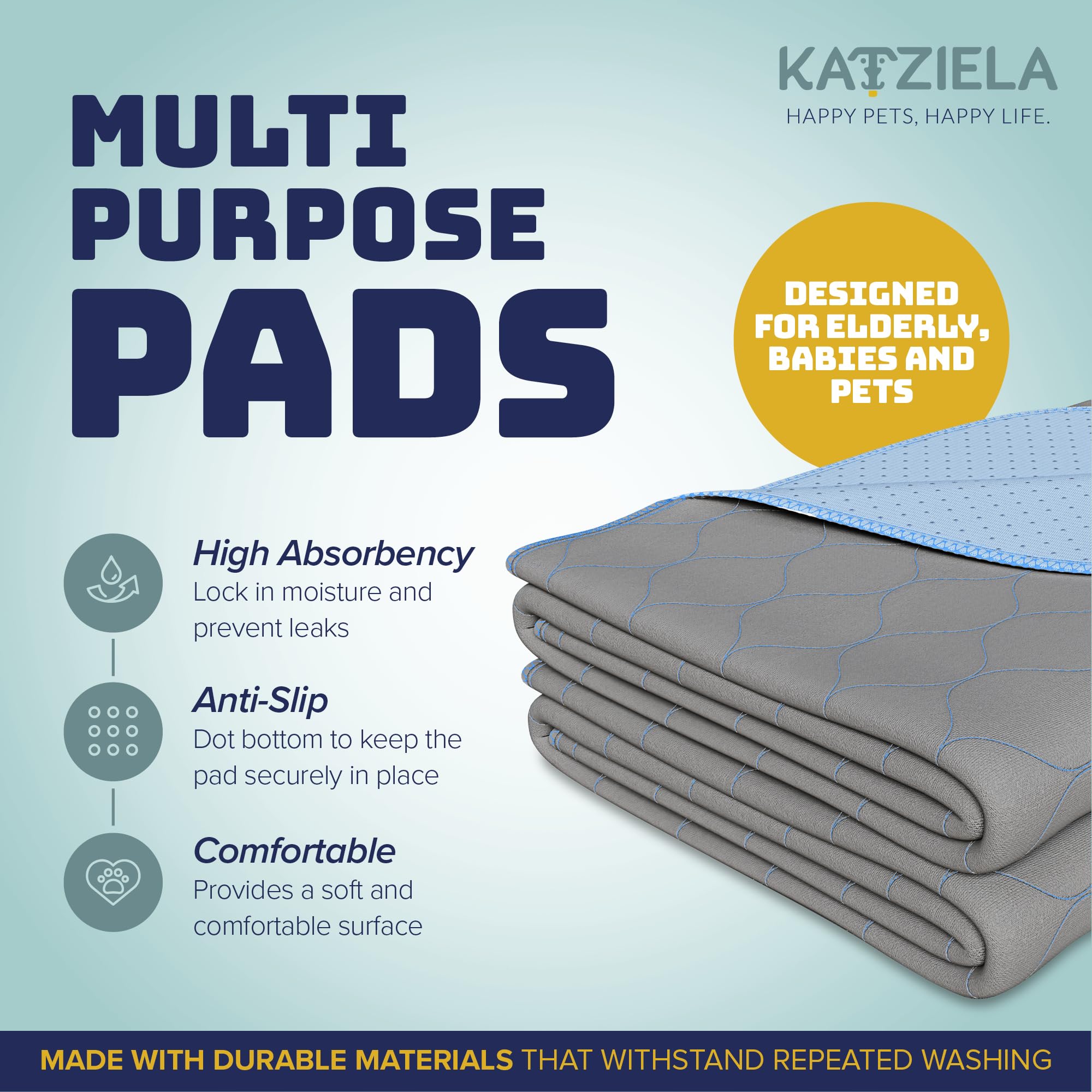 Katziela Washable Pet Pads (2 Pack 36In X 41In)Super Absorbent Waterproof Reusable Dog Pee Pads For Dogs Washable Puppy Pads For