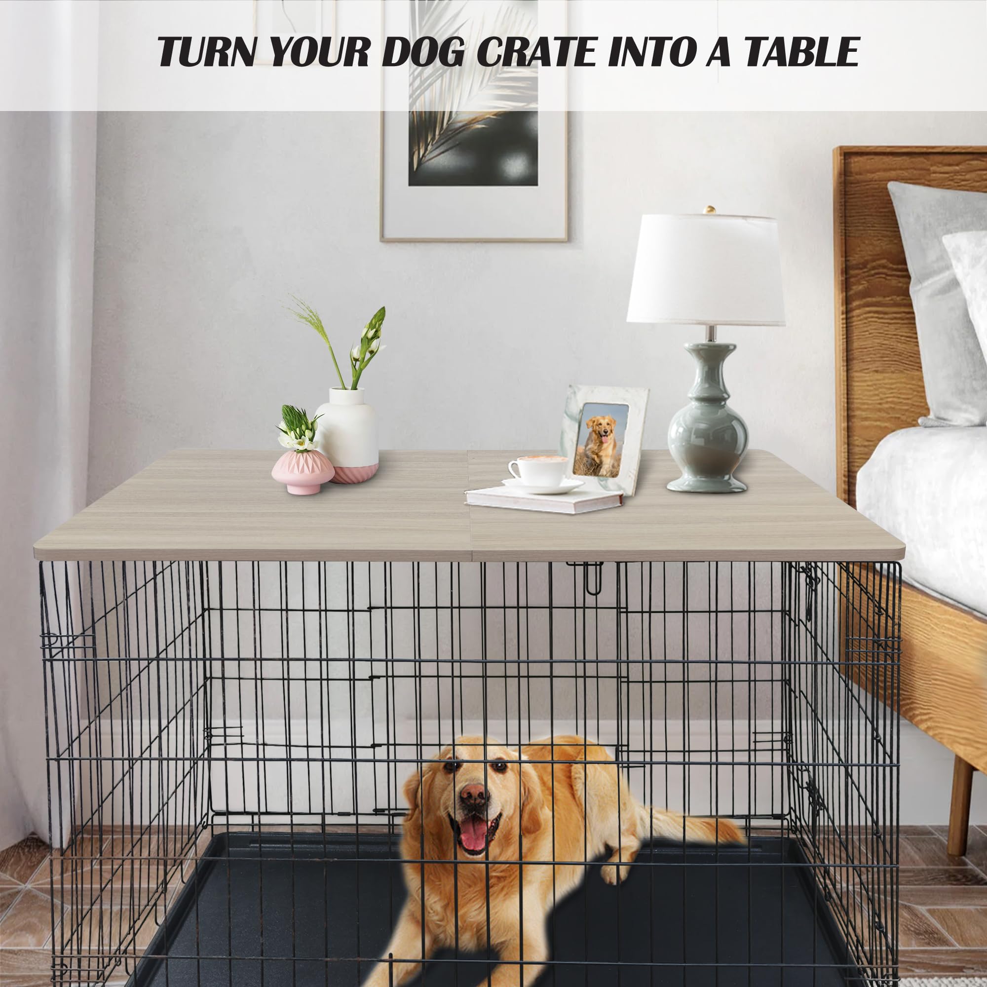 Deblue Dog Crate Topper, Crate Topper For 42In Wire Dog Cages, Wooden Dog Kennel Table Top For Large Dog, Foldable, Portable, Mo