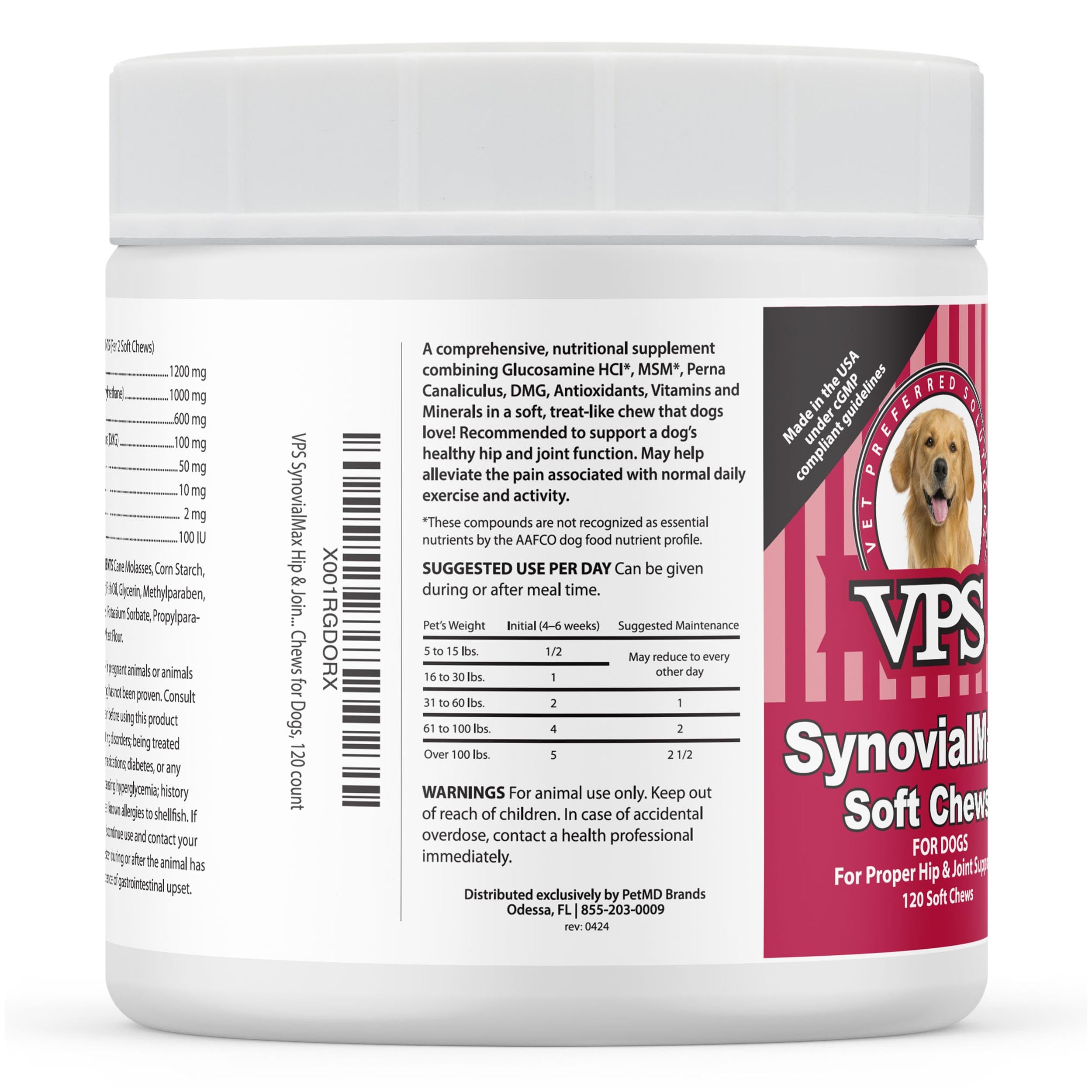 CLASSIC VPS SynovialMax Hip & Joint Soft Chews for Dogs, 120 Count, Supports Joint Health